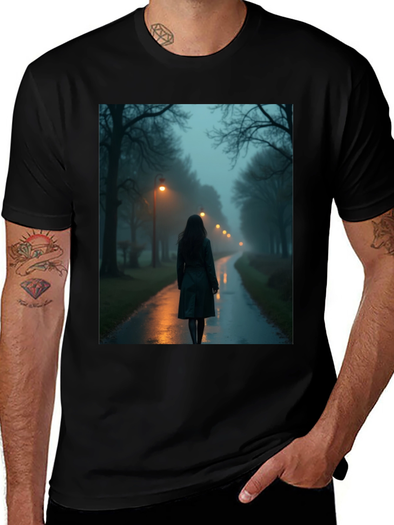 Black Mystic Walk T-Shirt - Dark & Atmospheric Design main image