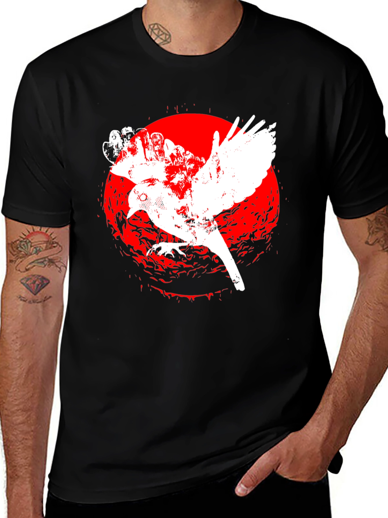 Variant 24 of Red Moon Dove Graphic Tee - Men's Black T-Shirt