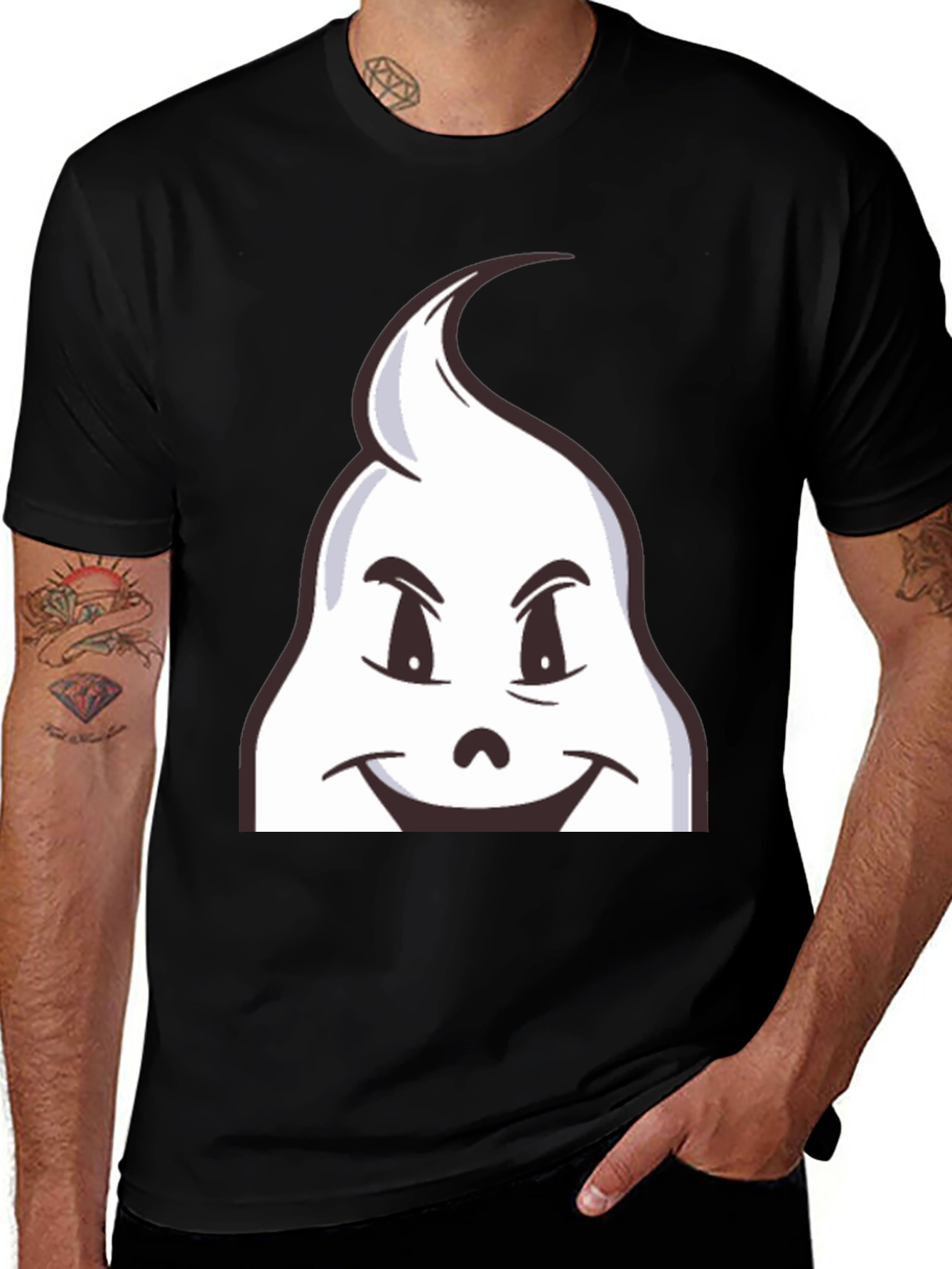 Variant 11 of Fun Cartoon Ghost Graphic Black T-Shirt