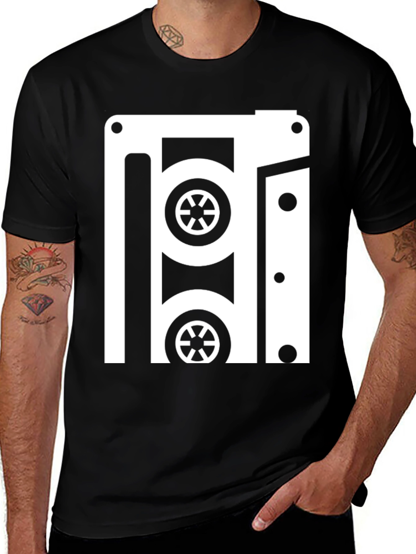 Variant 28 of Retro Cassette Tape Graphic Tee - Black
