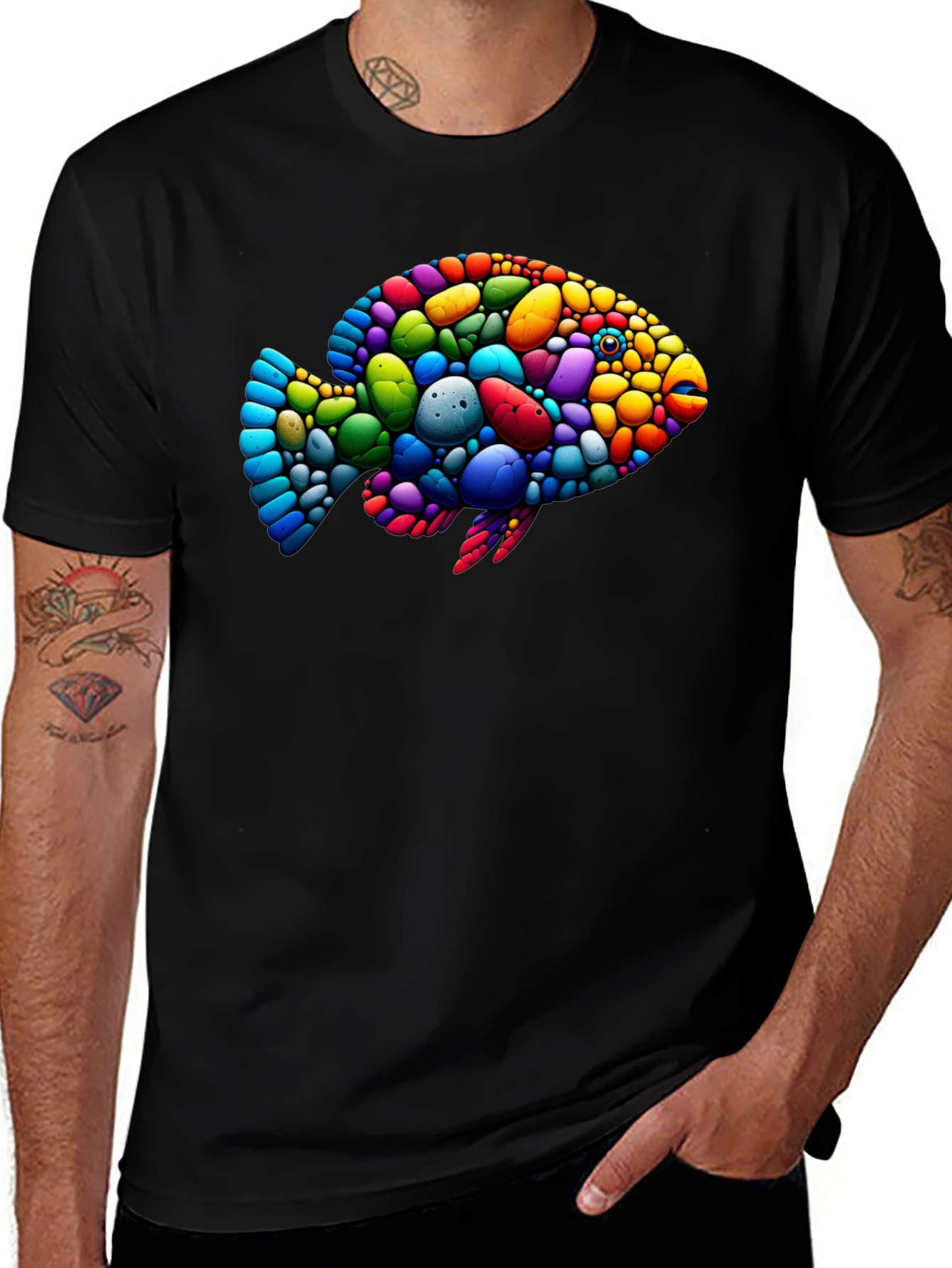 Variant 23 of Colorful Fish Pebble Art Graphic Tee