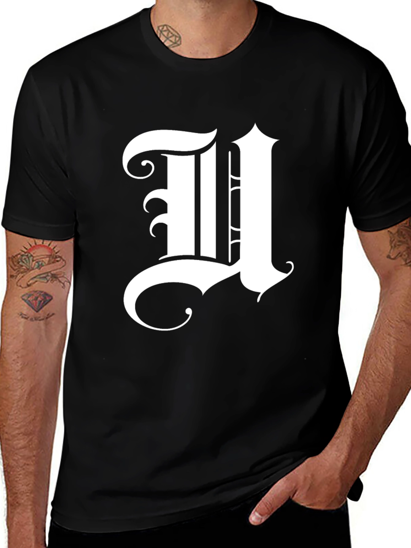 Gothic Initial "U" Black T-Shirt