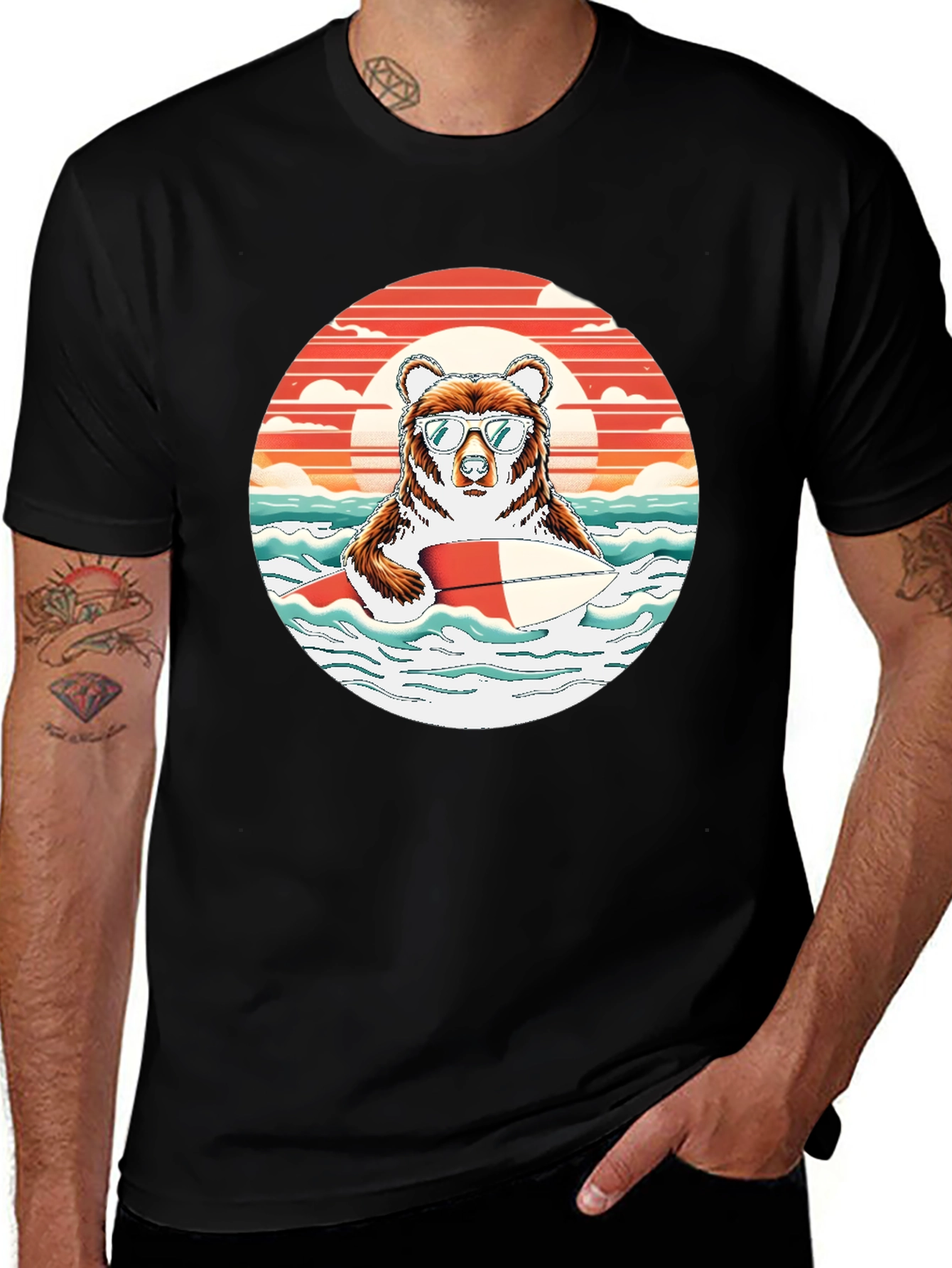 Variant 4 of Surfing Bear Graphic Tee