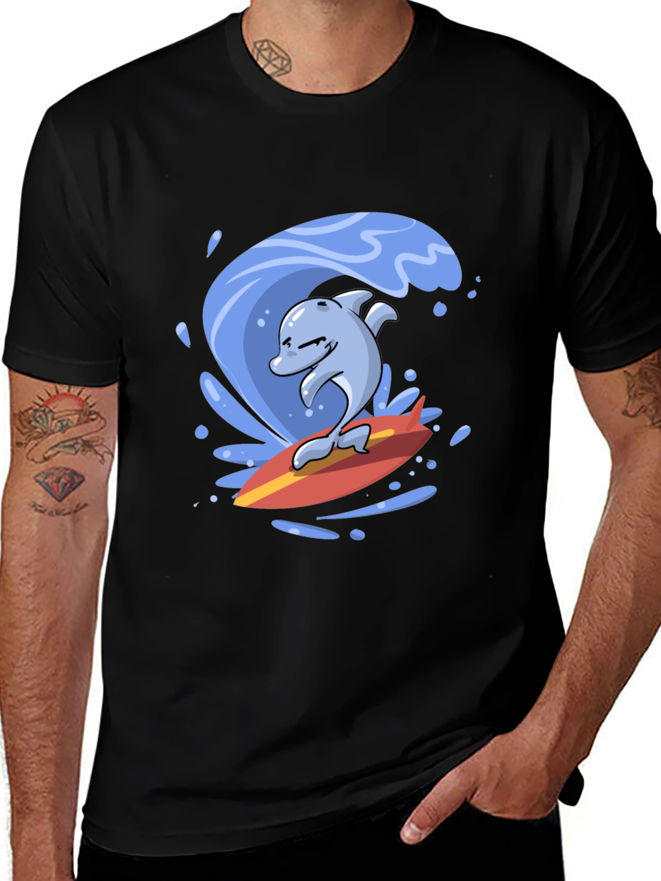 Variant 12 of Surfing Dolphin Graphic Tee - Fun Wave Design