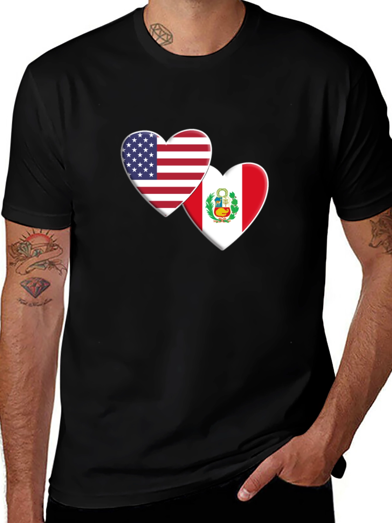 USA Peru Heart Flag Graphic T-Shirt