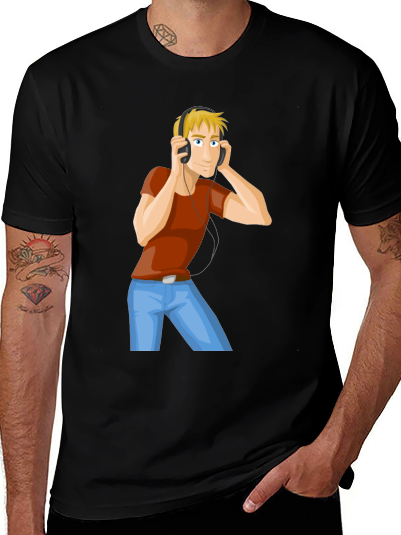 Variant 8 of Cartoon Man with Headphones Black T-Shirt