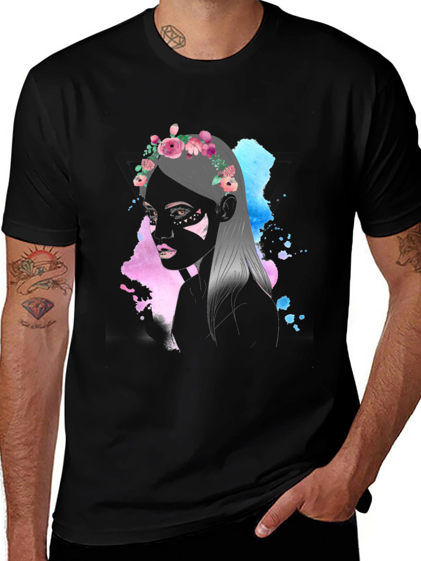 Variant 5 of Floral Woman Graphic Tee - Stylish Black T-Shirt