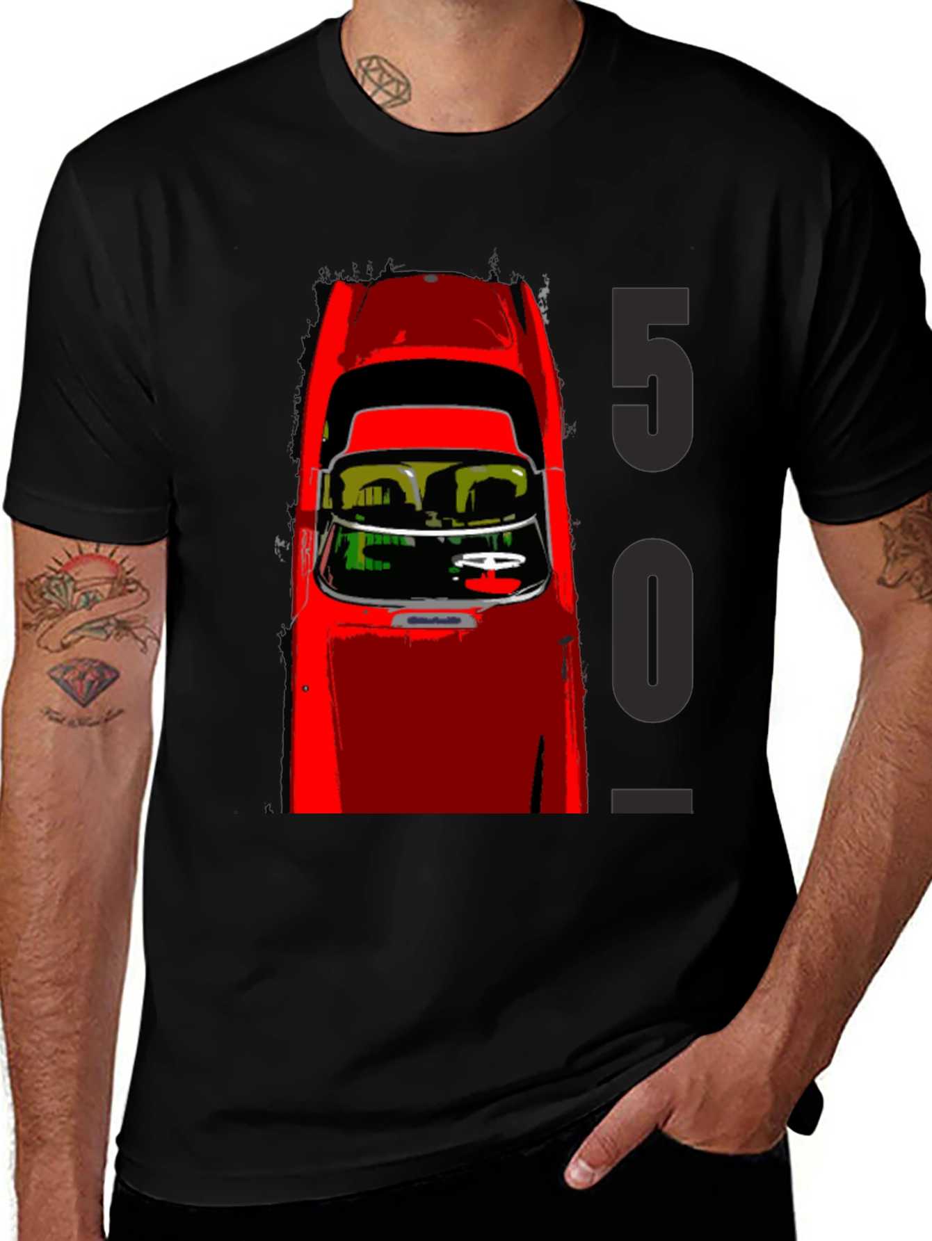 Variant 2 of Red Car Graphic Black T-Shirt