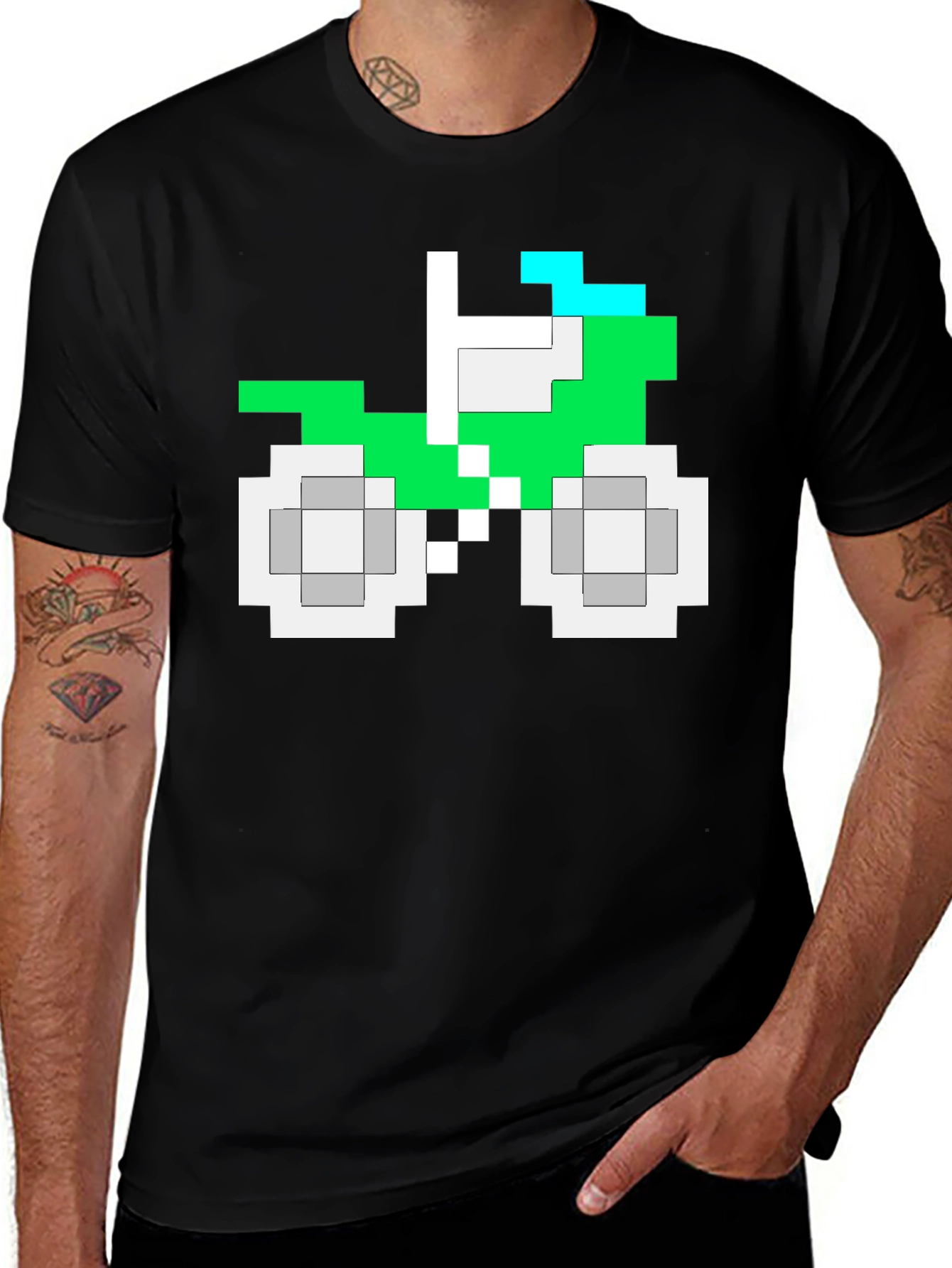 Variant 3 of Pixel Bike Black T-Shirt - Retro Gamer Style Tee