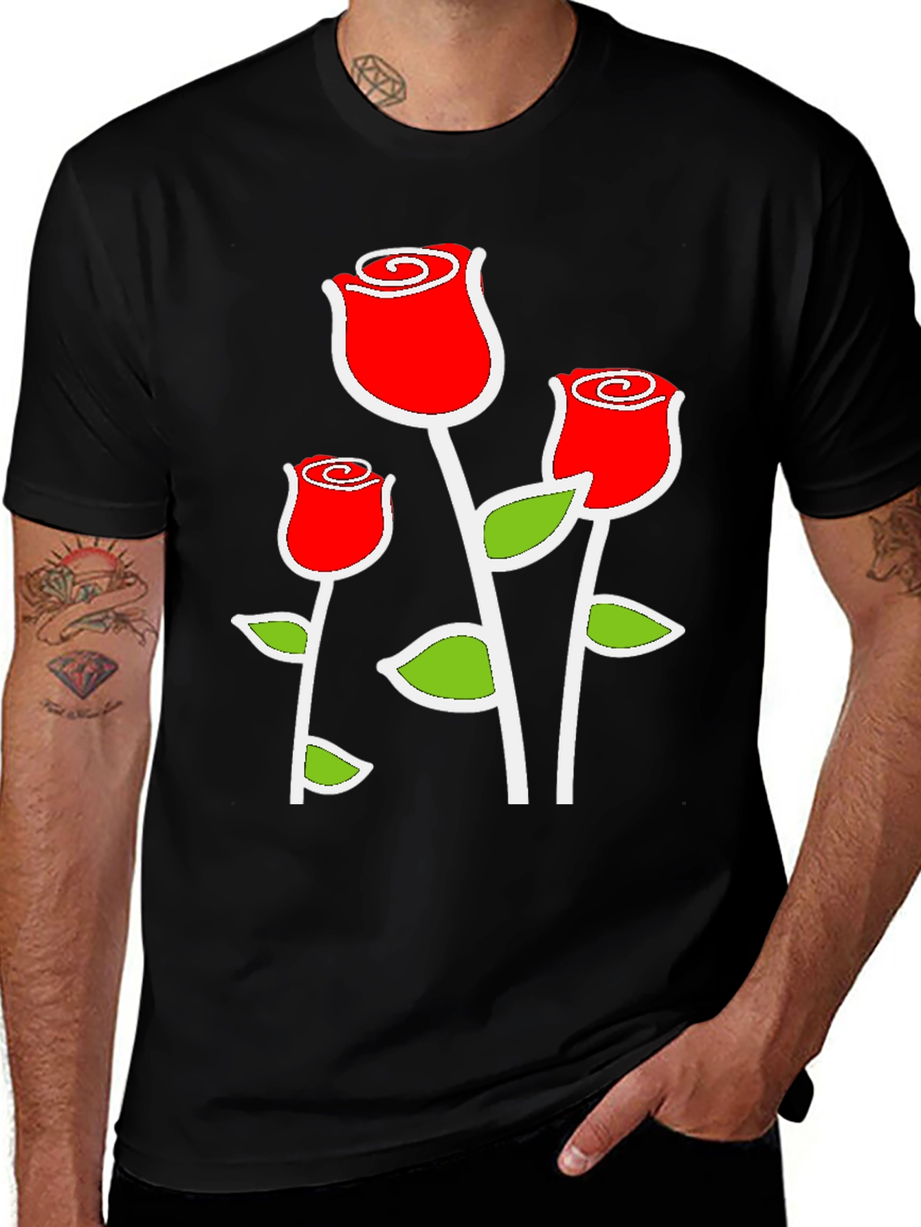 Variant 24 of Black T-Shirt with Red Rose Graphic