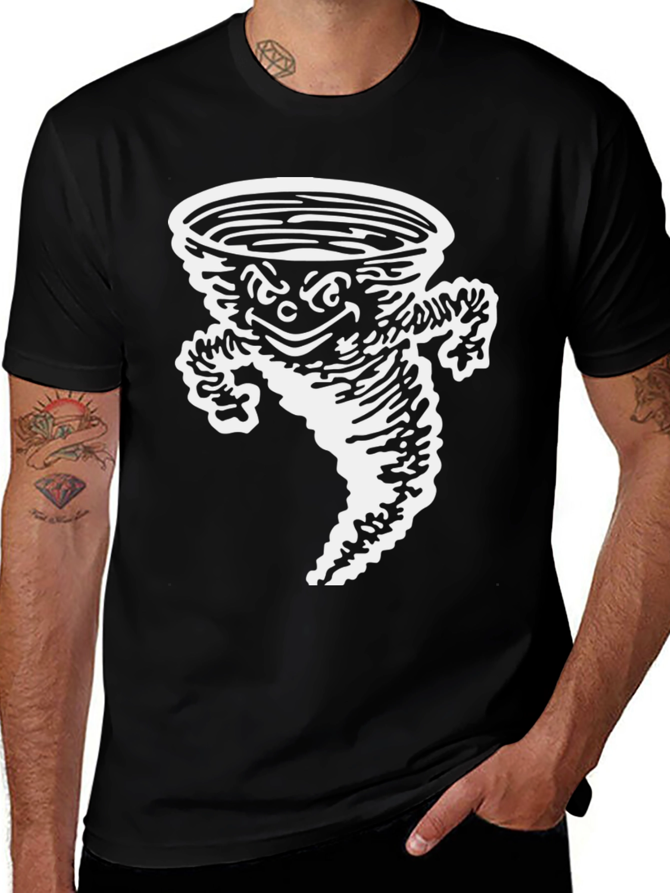 Variant 6 of Cartoon Tornado Graphic Tee - Black Cotton T-Shirt