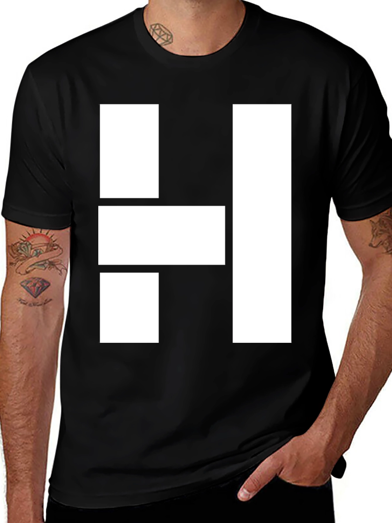 Variant 15 of Minimalist H Graphic Tee - Black Cotton Blend