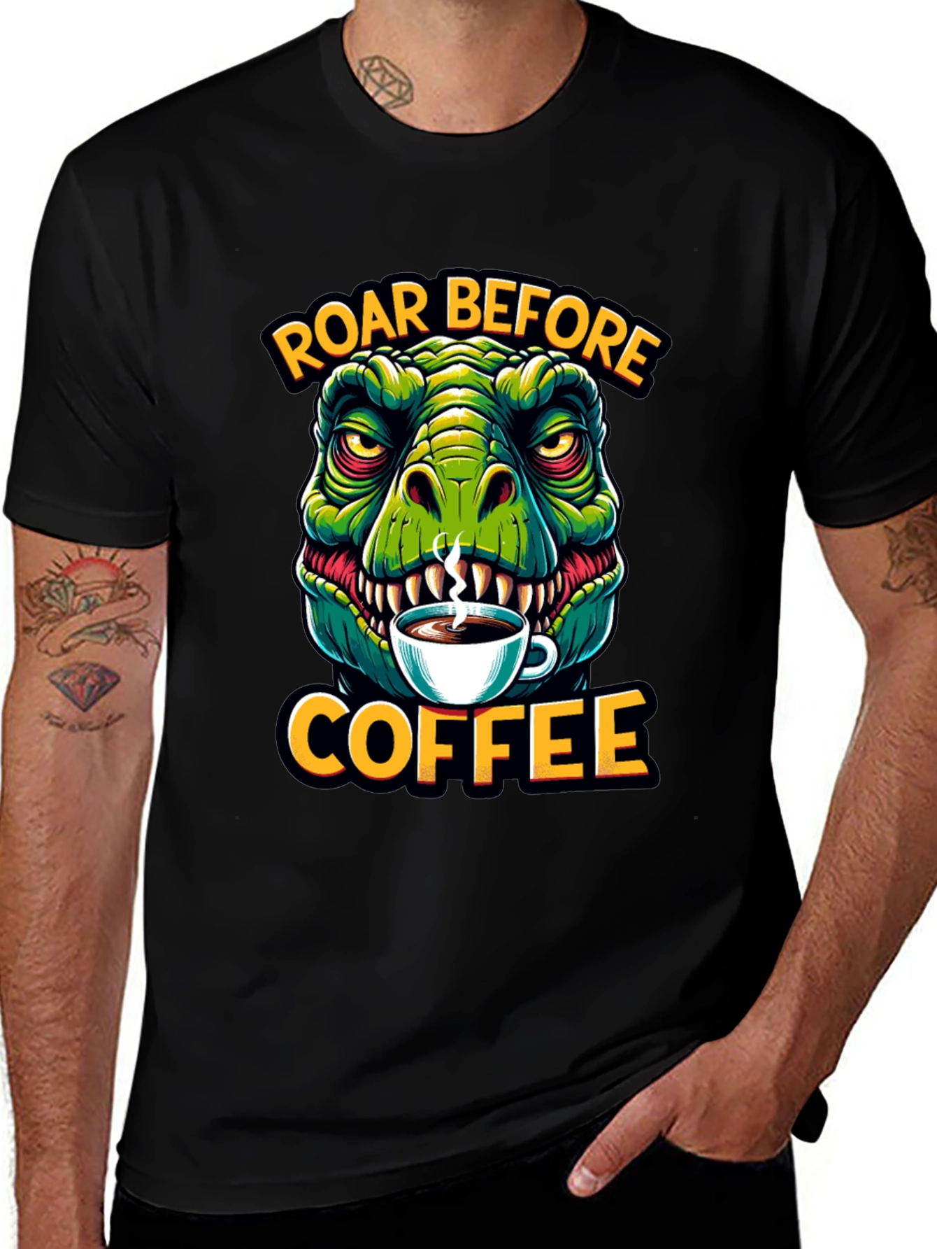 Variant 24 of Roar Before Coffee T-Shirt - Dinosaur Graphic Tee