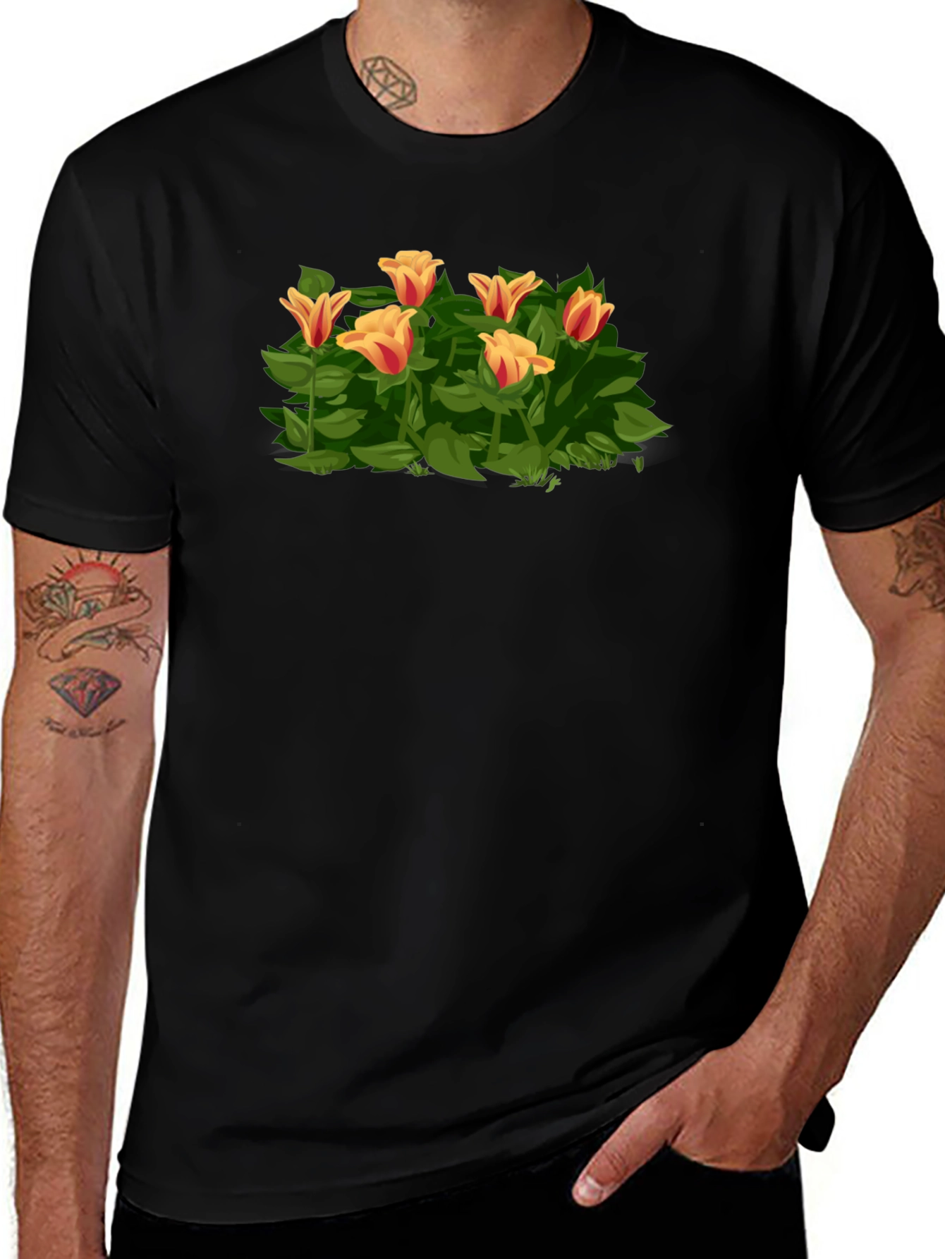 Variant 2 of Floral Print Black T-Shirt