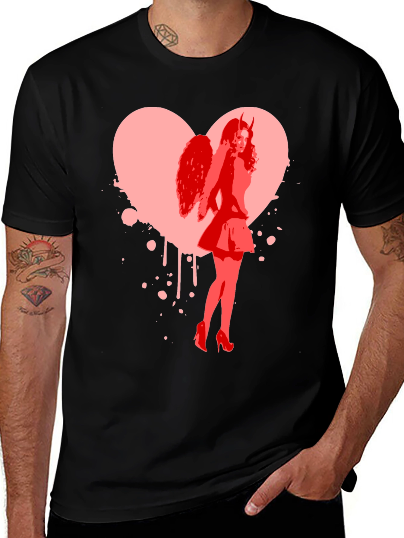 Variant 13 of Devil Angel Heart Graphic Tee - Black