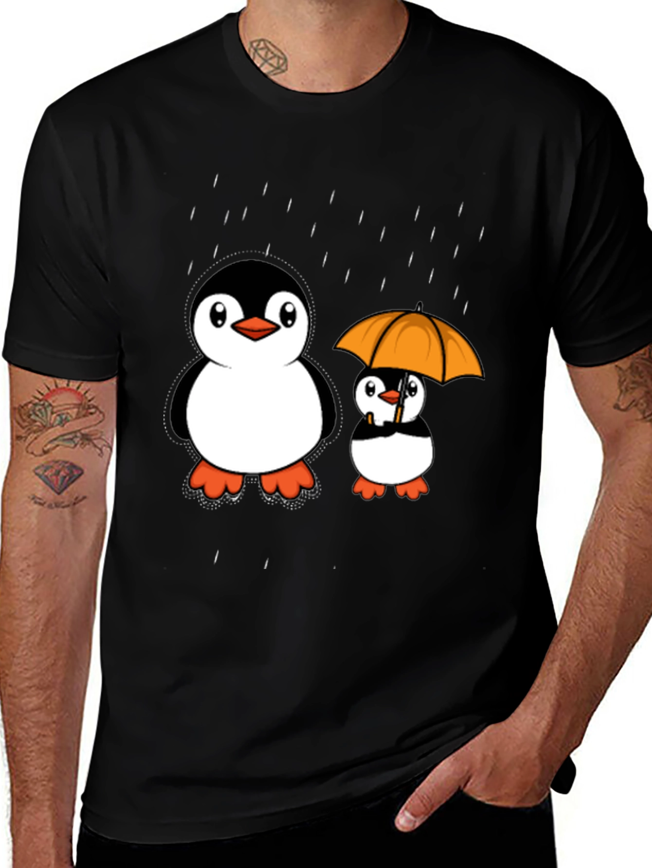 Variant 4 of Penguin Rain T-Shirt - Cute Cartoon Design