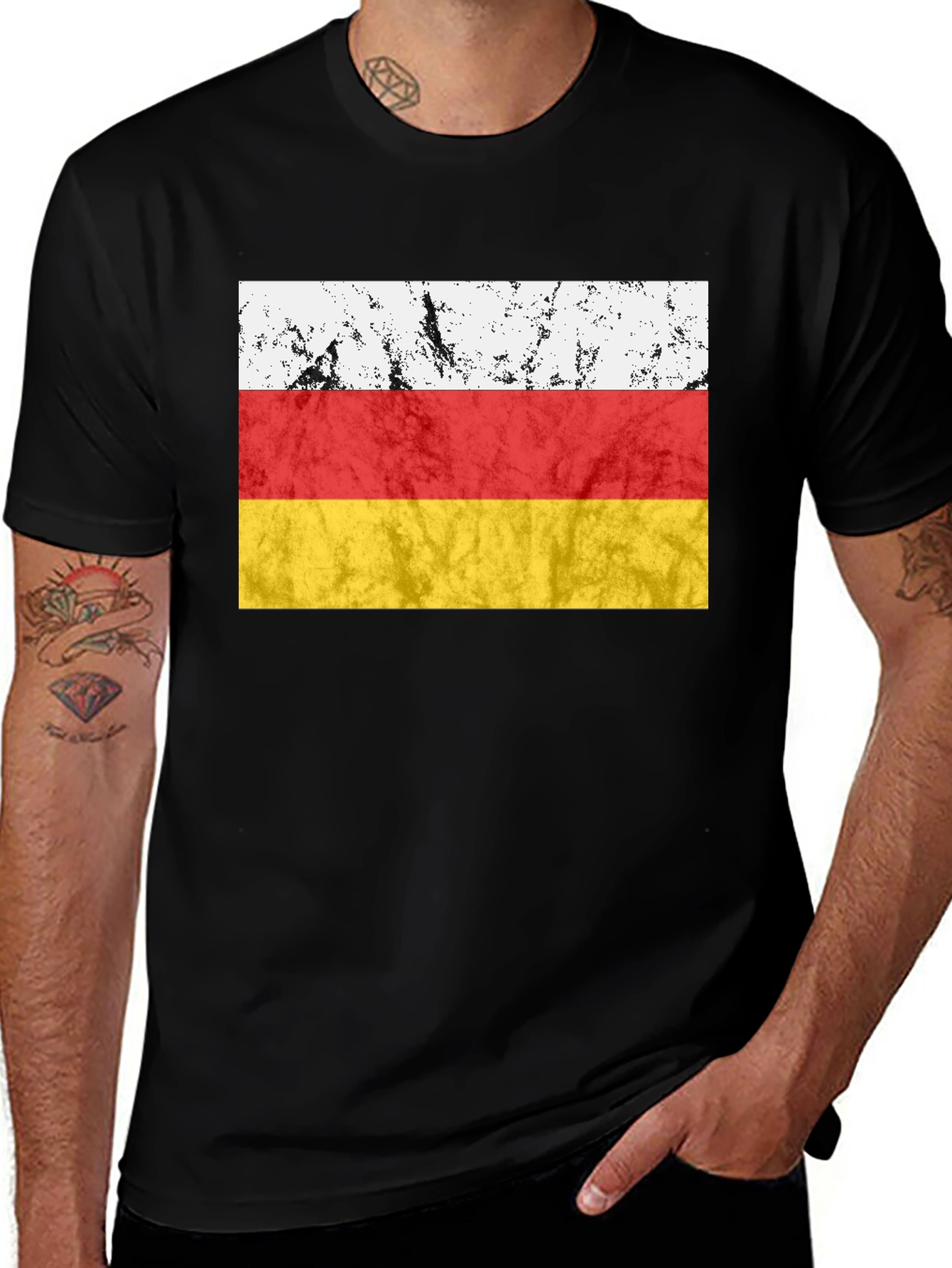 Variant 3 of North Ossetia Flag T-Shirt - Black, Distressed Graphic Tee