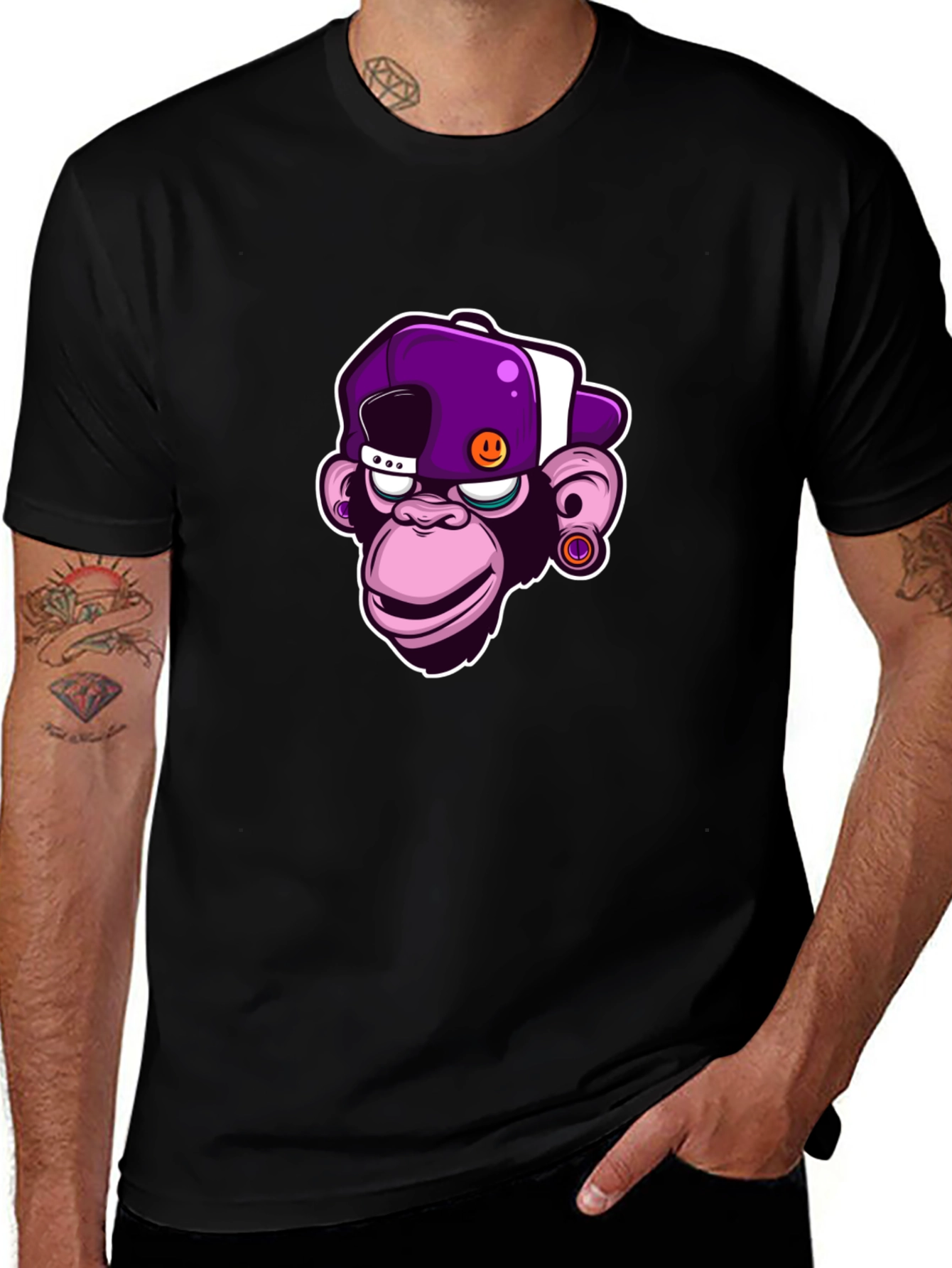 Variant 24 of Cartoon Ape Graphic Tee - Trendy Black T-Shirt