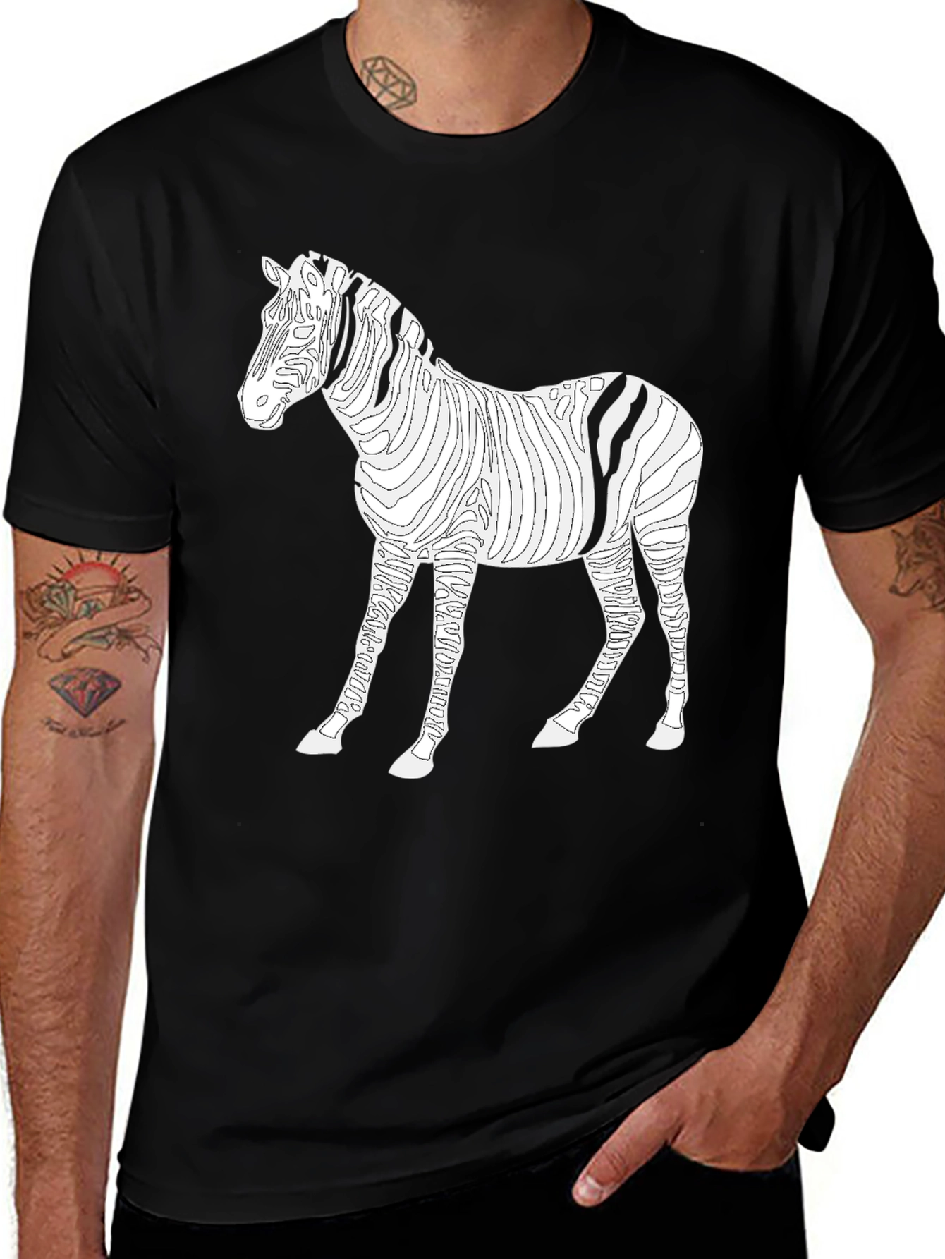Variant 27 of Zebra Striped Graphic Tee - Men's Black Shirt