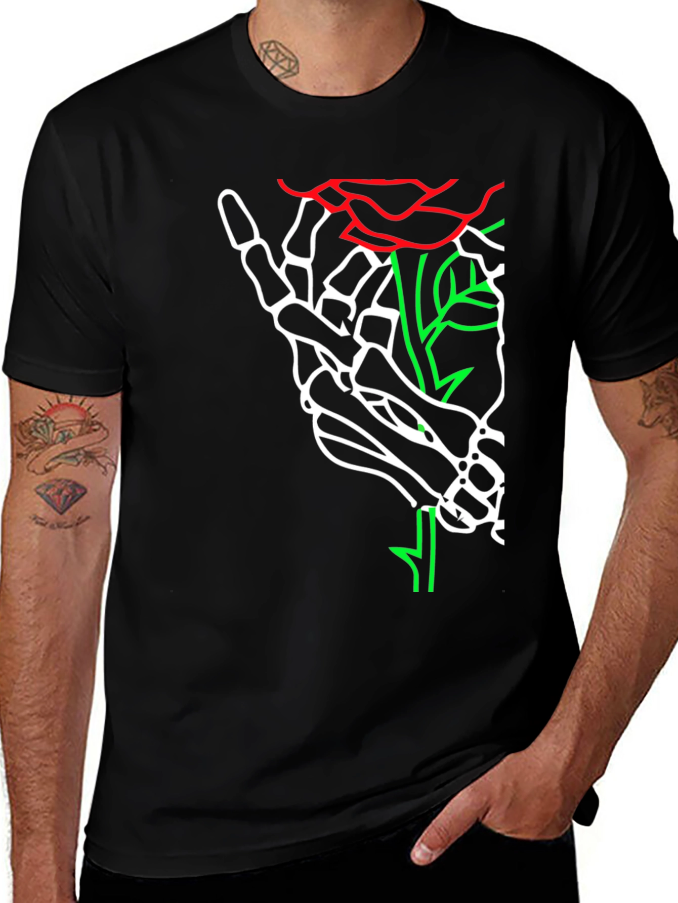 Variant 21 of Skeleton Hand Rose Graphic Tee - Bold Black T-Shirt