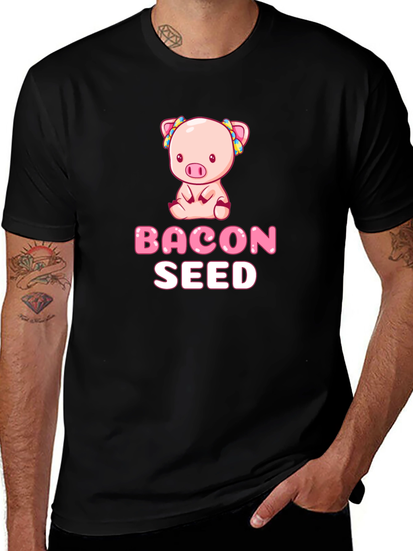 Black Bacon Seed Pig Graphic Black T-Shirt main image