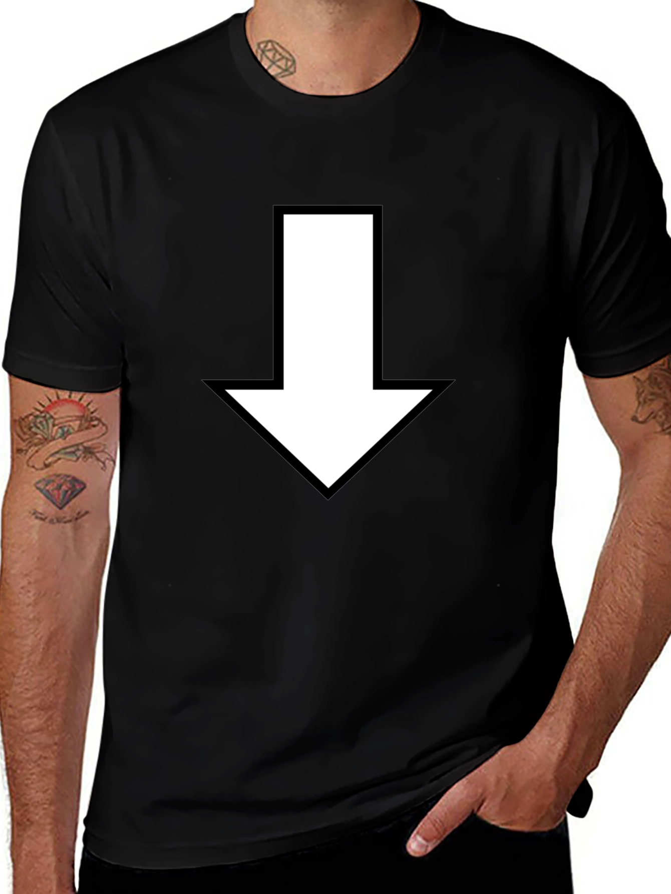 Variant 23 of Down Arrow Graphic Tee - Black Cotton Casual Shirt