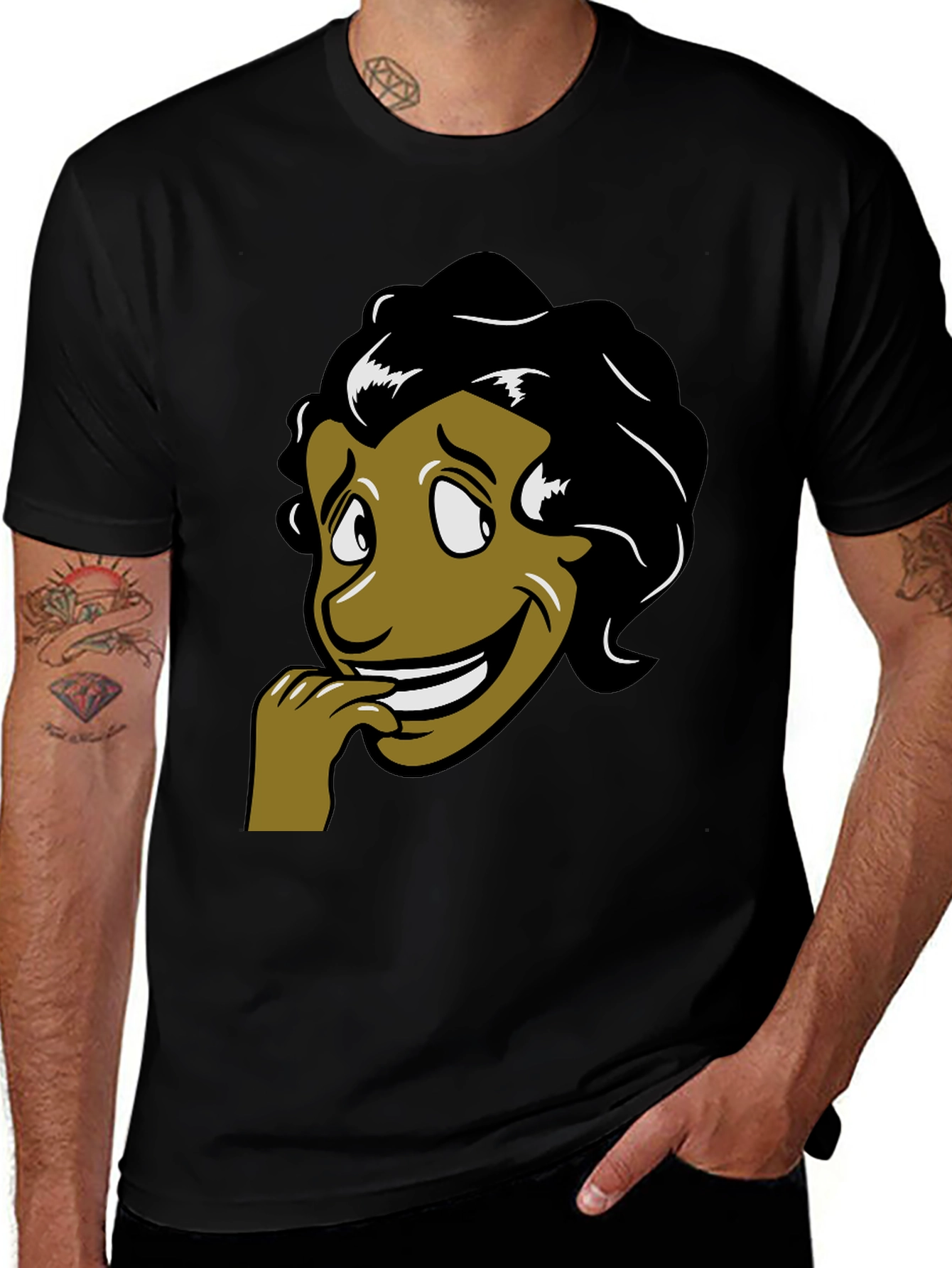 Variant 5 of Cartoon Face Graphic T-Shirt - Black