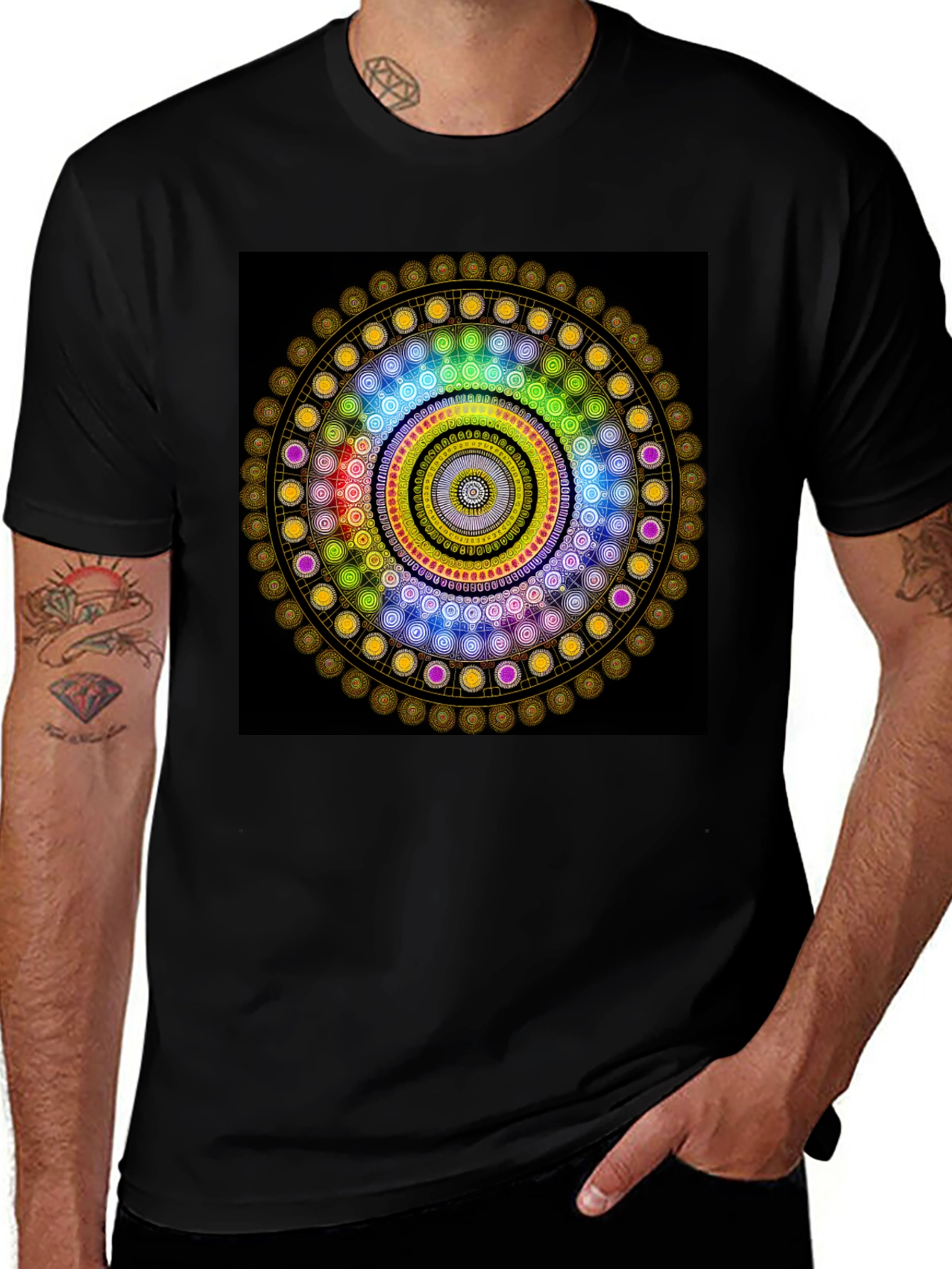 Variant 7 of Geometric Mandala Graphic Black T-Shirt
