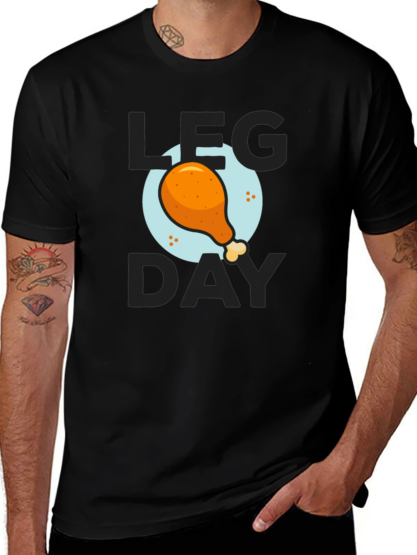 Variant 22 of Men's 'Leg Day' Chicken Graphic Tee - Black