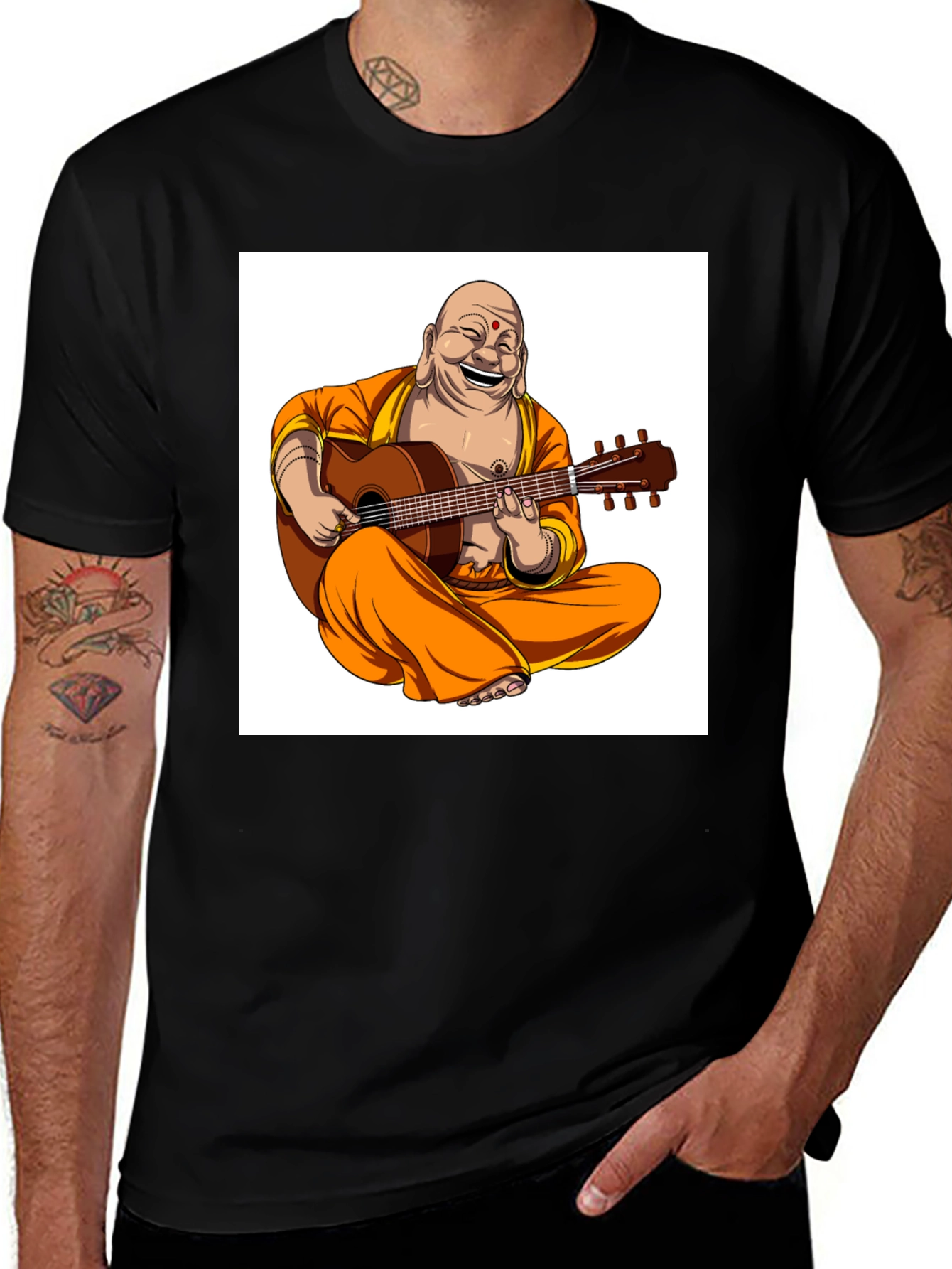 Variant 26 of Buddha Guitarist Black T-Shirt - Unique Graphic Tee