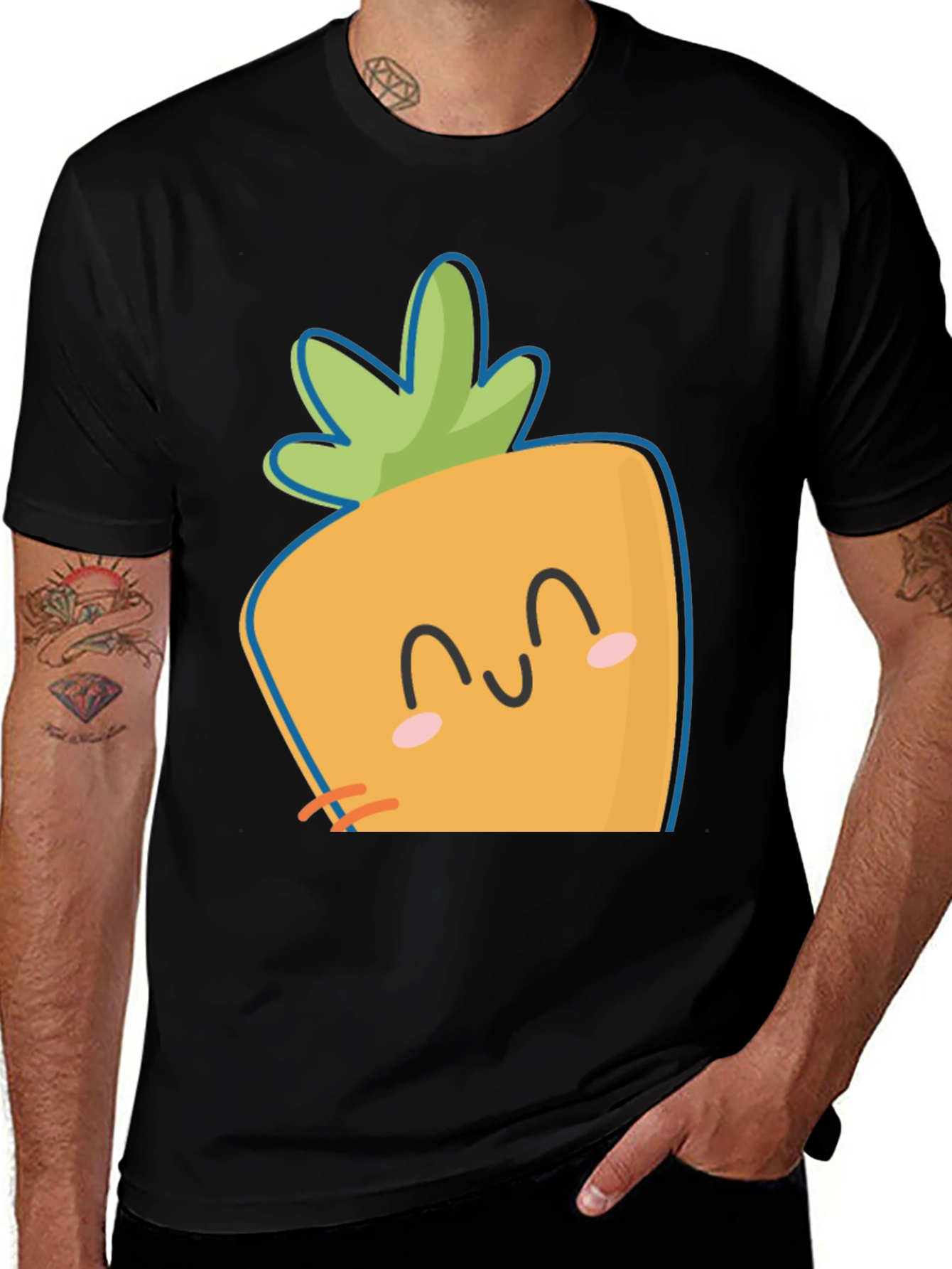 Variant 26 of Cute Carrot Face Graphic Tee - Black Cotton Casual Shirt