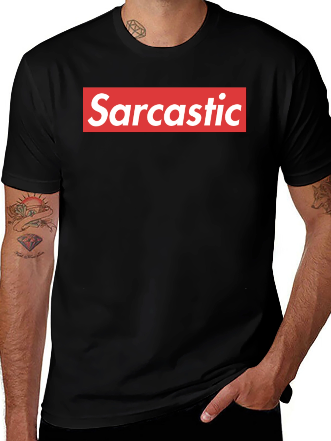 Variant 7 of Sarcastic Red Box Logo Black T-Shirt