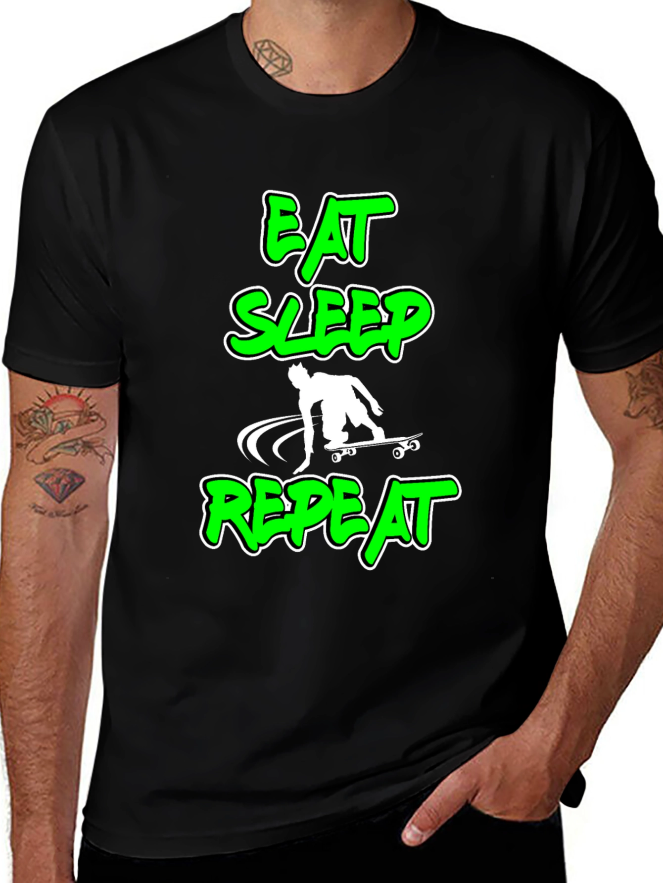 Eat Sleep Skateboard Repeat Black T-Shirt