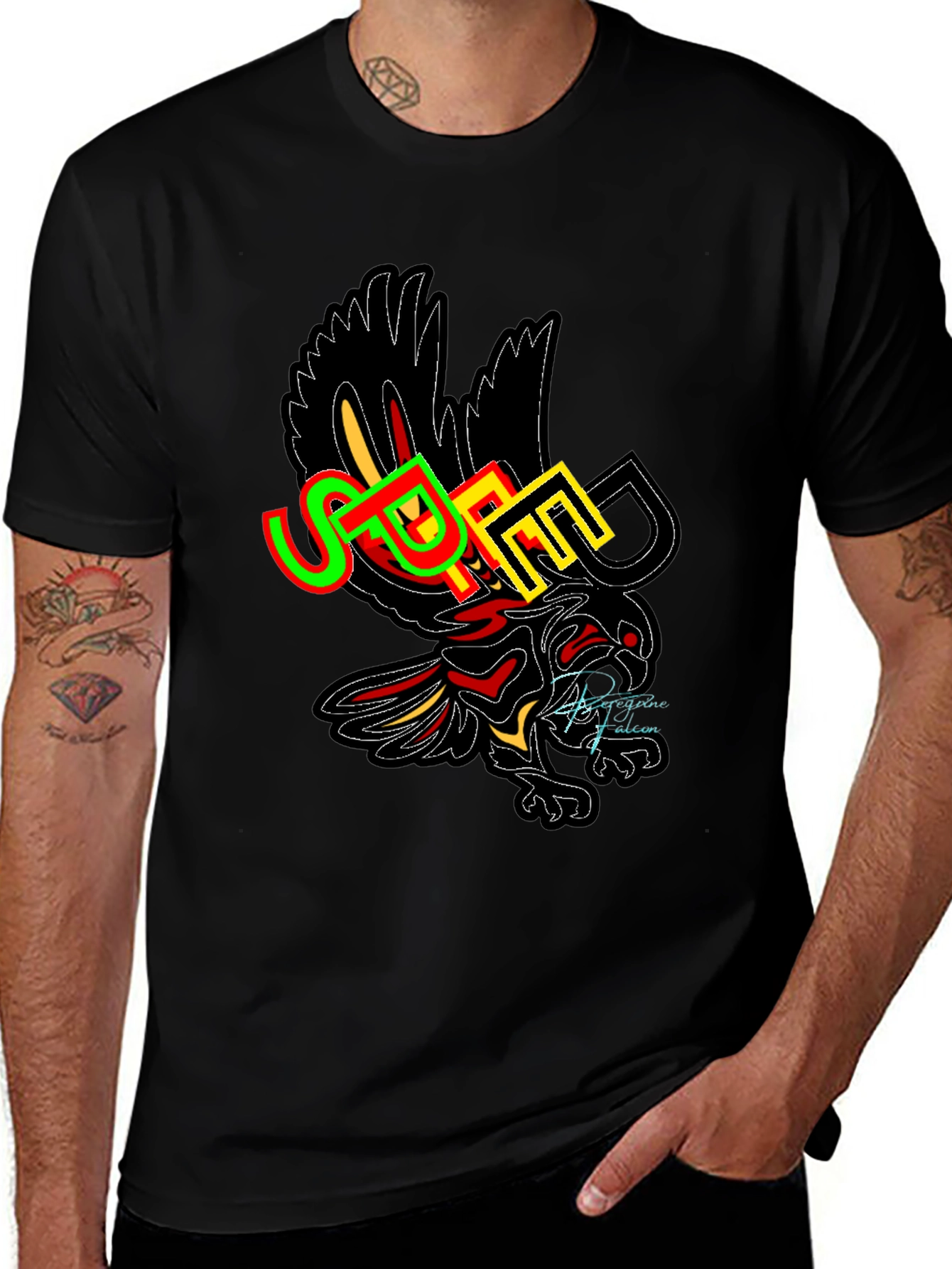 Variant 18 of Stylish Black T-Shirt with Falcon Graphic
