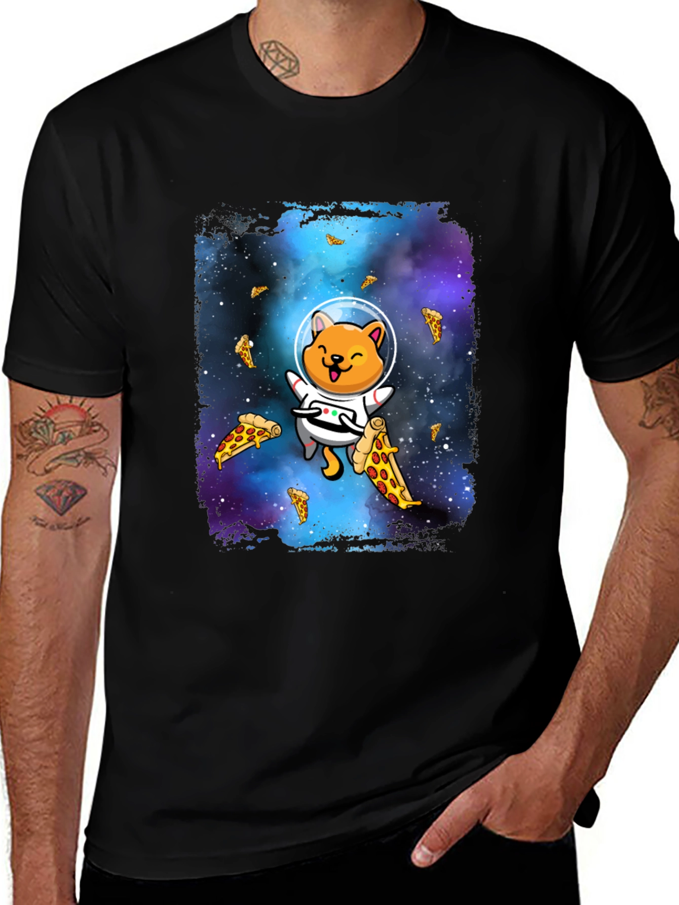 Variant 15 of Astronaut Cat Pizza Galaxy T-Shirt