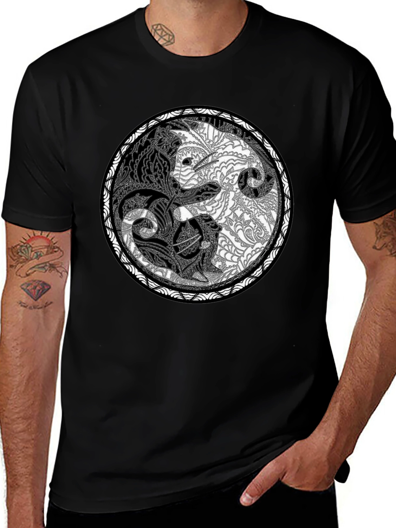 Yin Yang Wolves Graphic Tee - Unisex Black T-Shirt