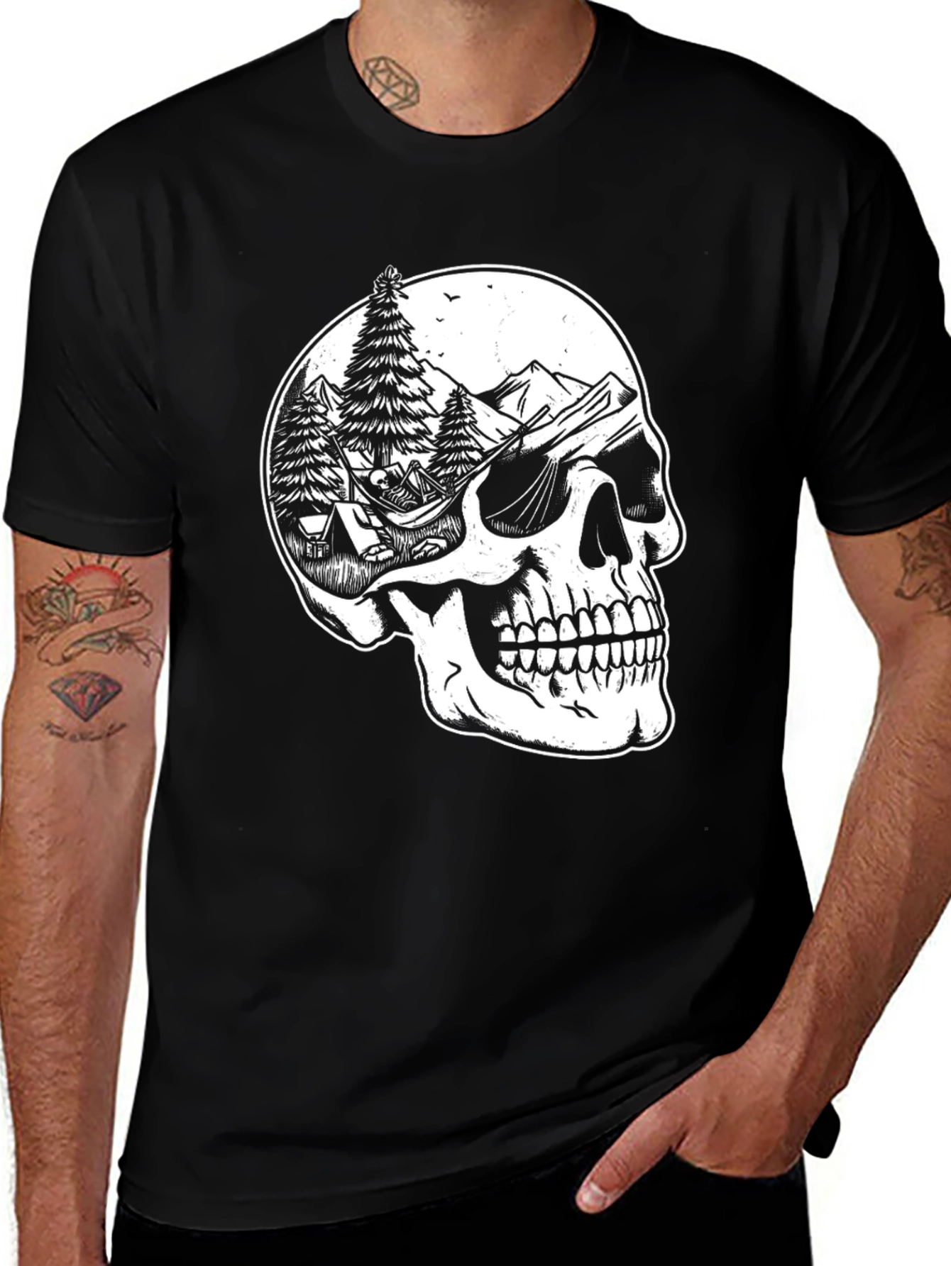 Variant 23 of Skull Camping Adventure T-Shirt - Black Graphic Tee