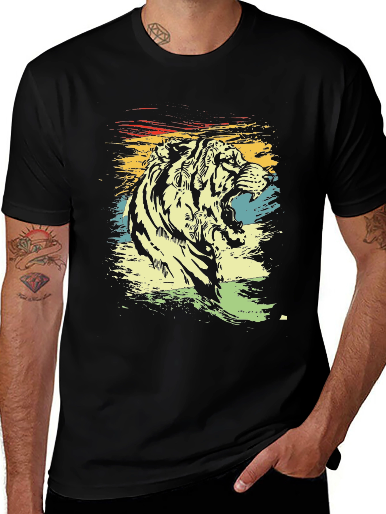 Variant 2 of Retro Tiger Graphic T-Shirt - Black