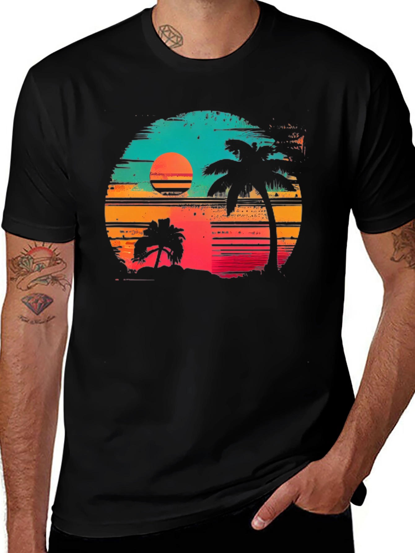 Variant 2 of Retro Sunset Palm Tree Graphic T-Shirt