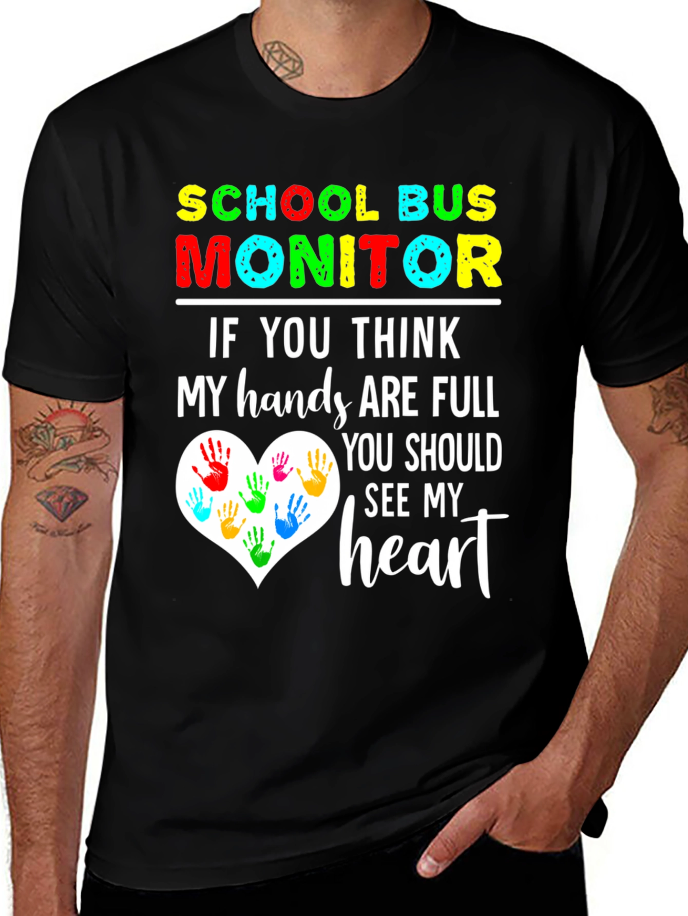 School Bus Monitor Heart Hands T-Shirt