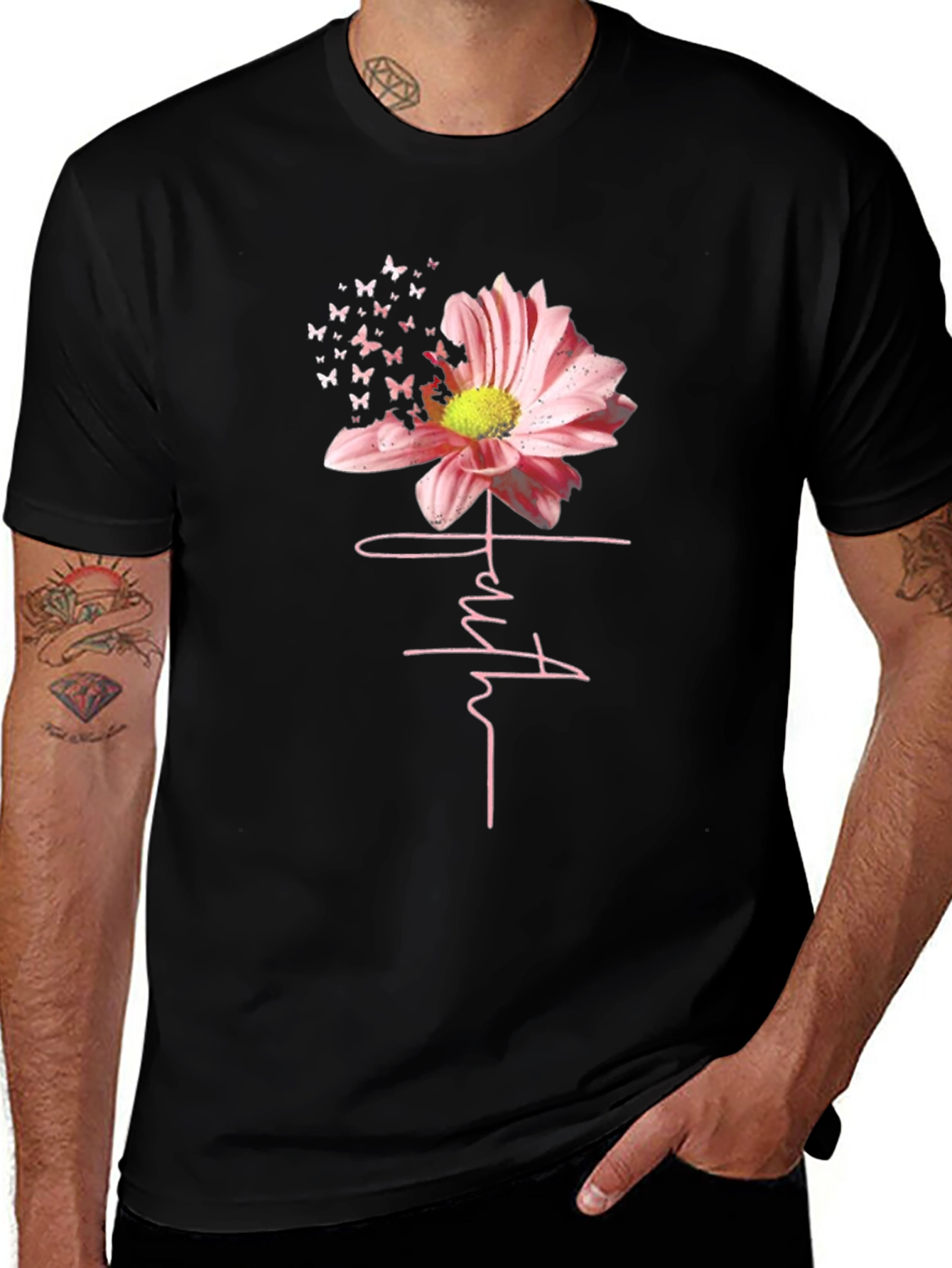 Variant 18 of Faith Flower Butterfly Graphic Tee - Stylish Comfort