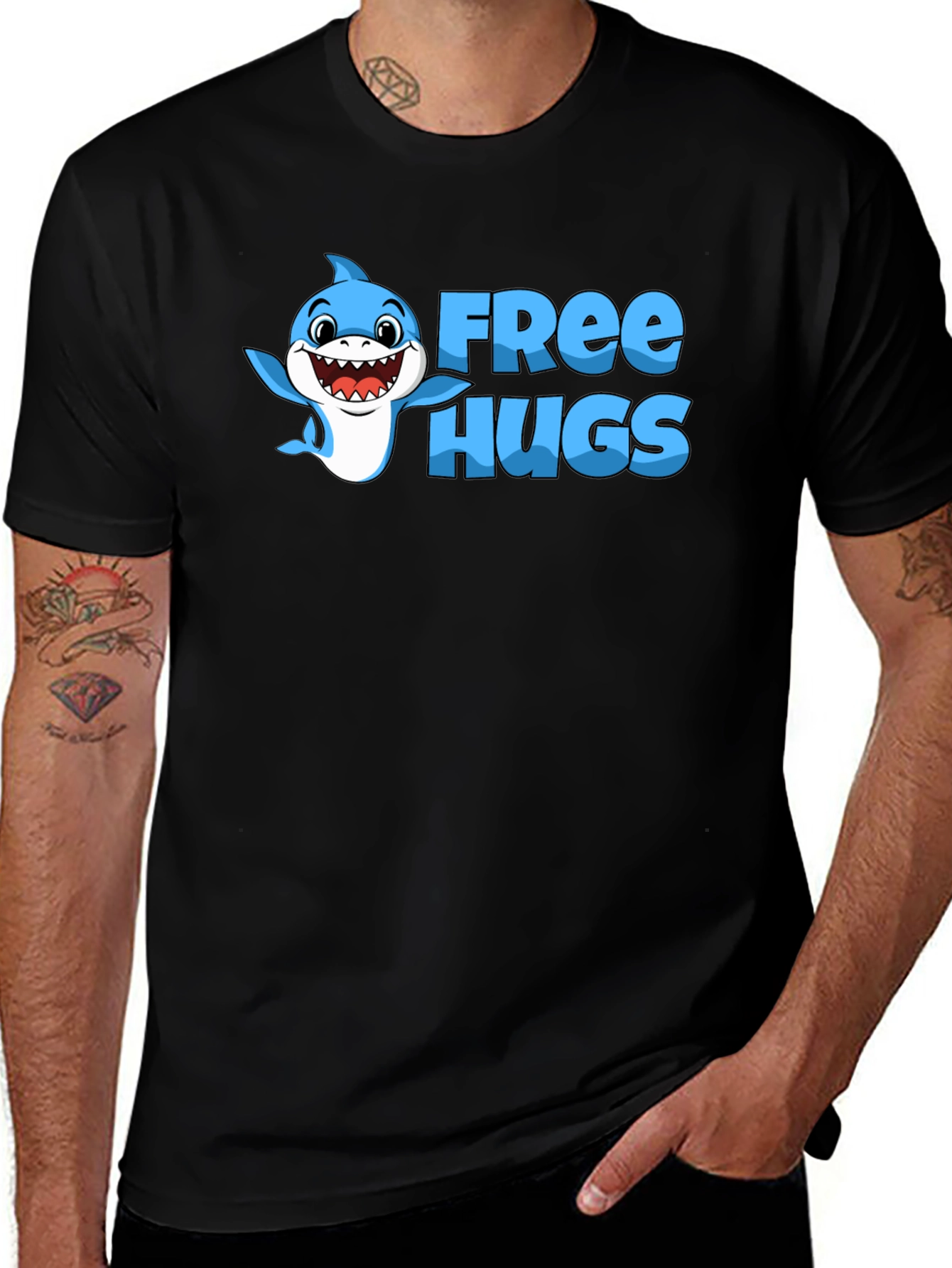 Variant 20 of Free Hugs Shark Graphic Tee - Black Cotton Blend