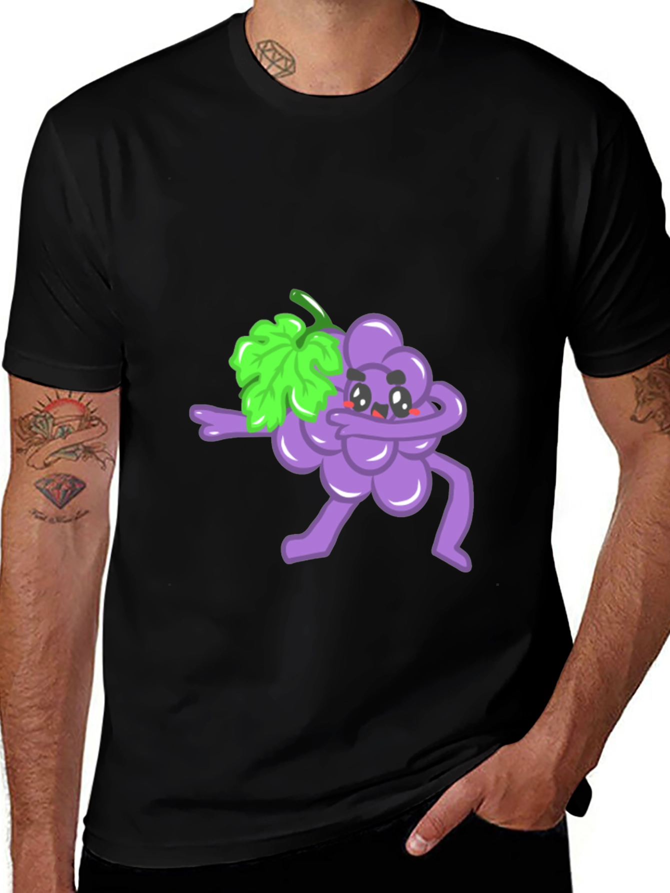 Variant 22 of Cartoon Grape Graphic Tee - Black Cotton Blend