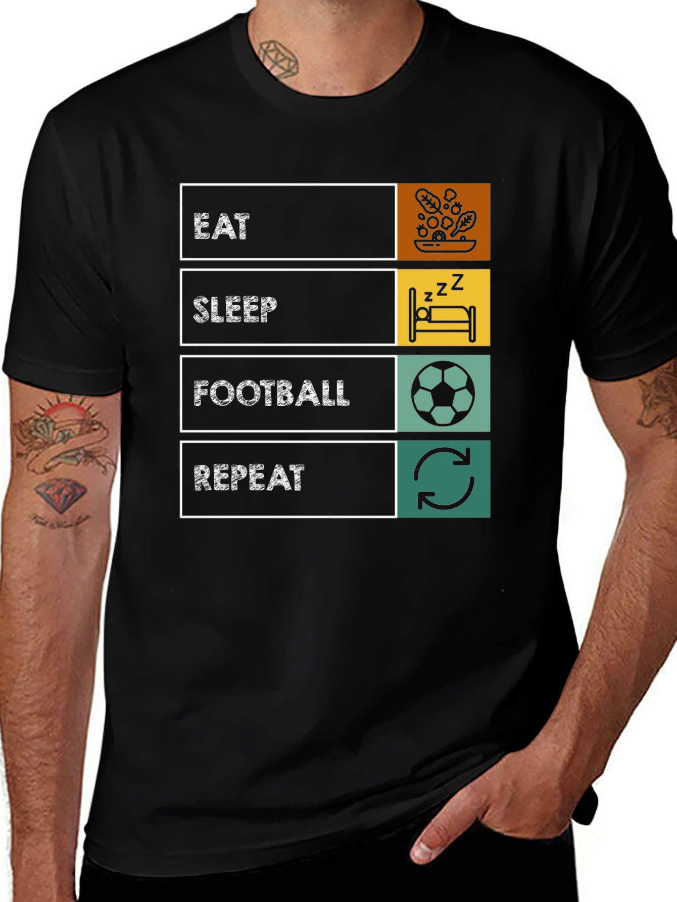 Variant 7 of Eat Sleep Football Repeat T-Shirt - Black Graphic Tee
