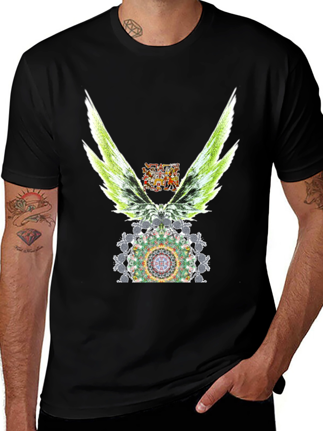 Variant 14 of Winged Mandala Graphic Tee - Stylish Black T-Shirt