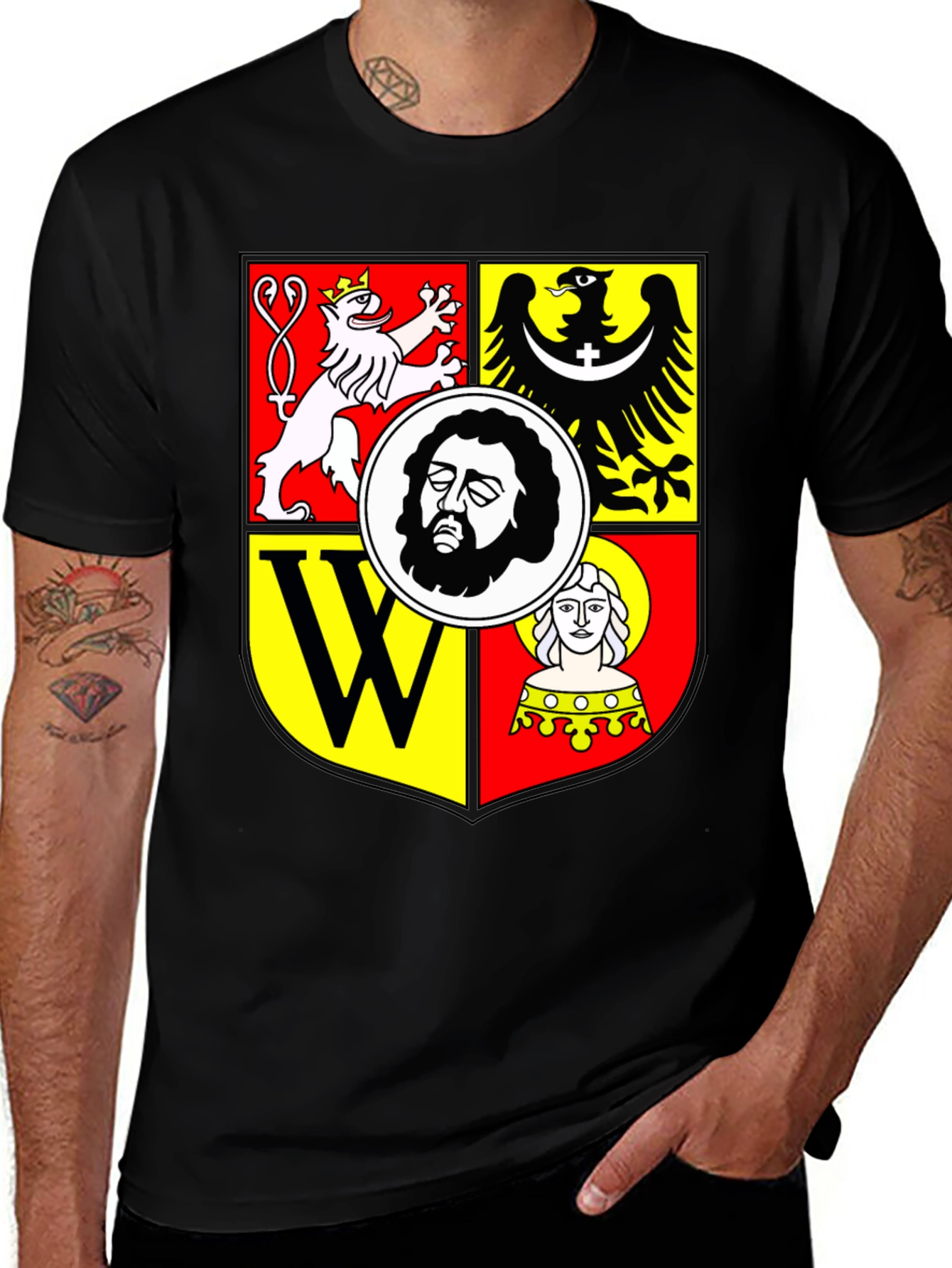 Black T-Shirt with Würzburg Coat of Arms Design