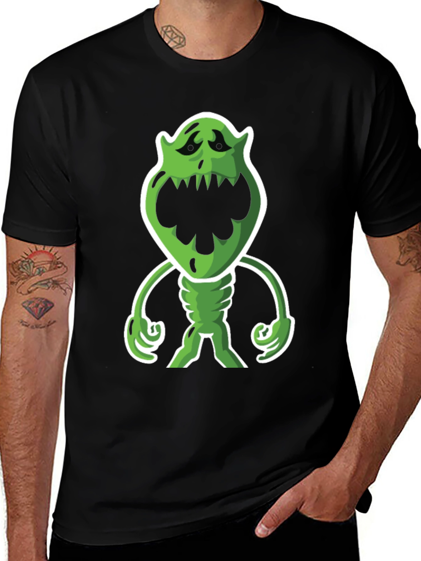 Variant 7 of Cartoon Monster Graphic Tee - Black Cotton Blend