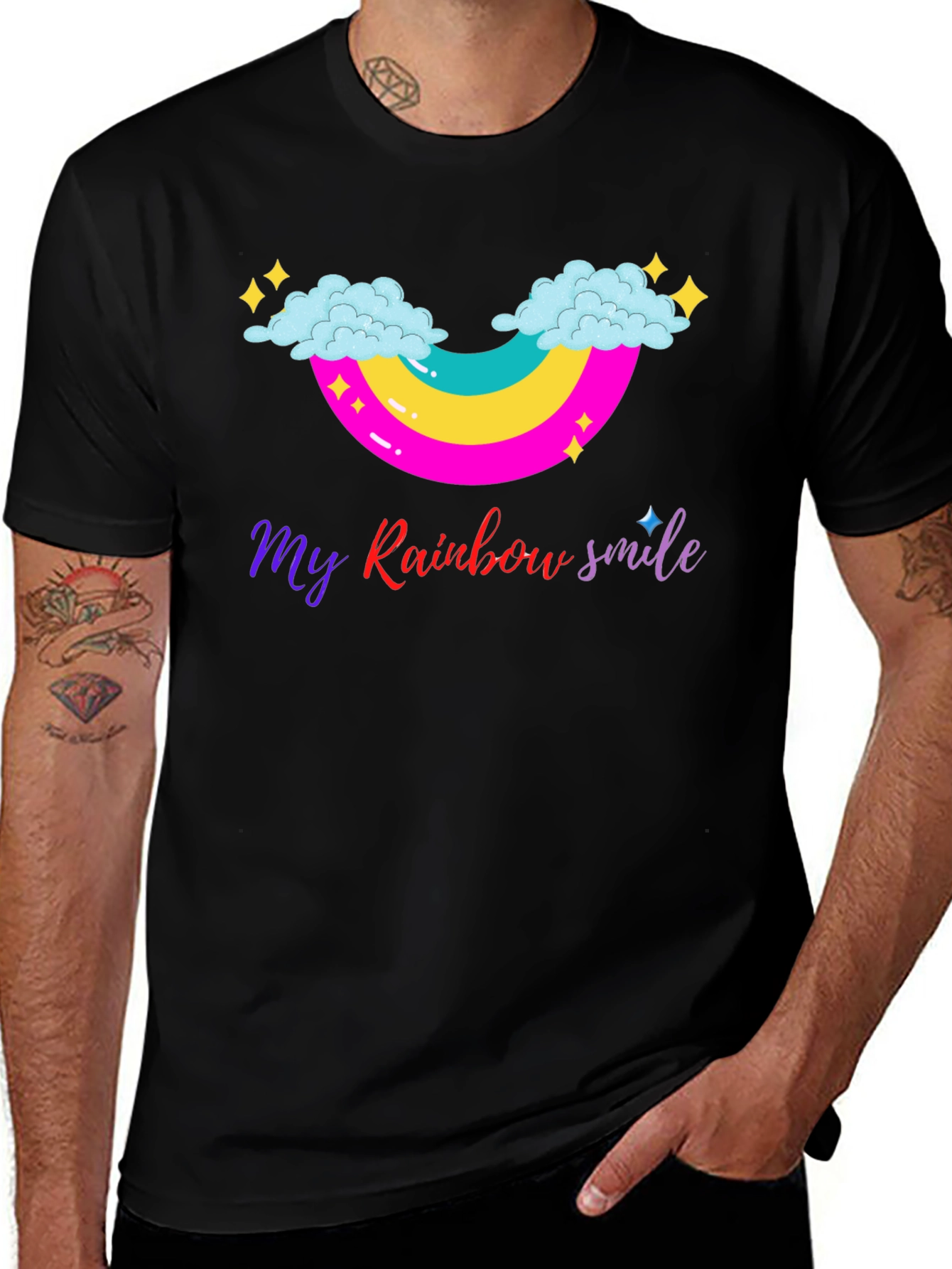 Variant 28 of Rainbow Smile Graphic Tee - Black Cotton T-Shirt