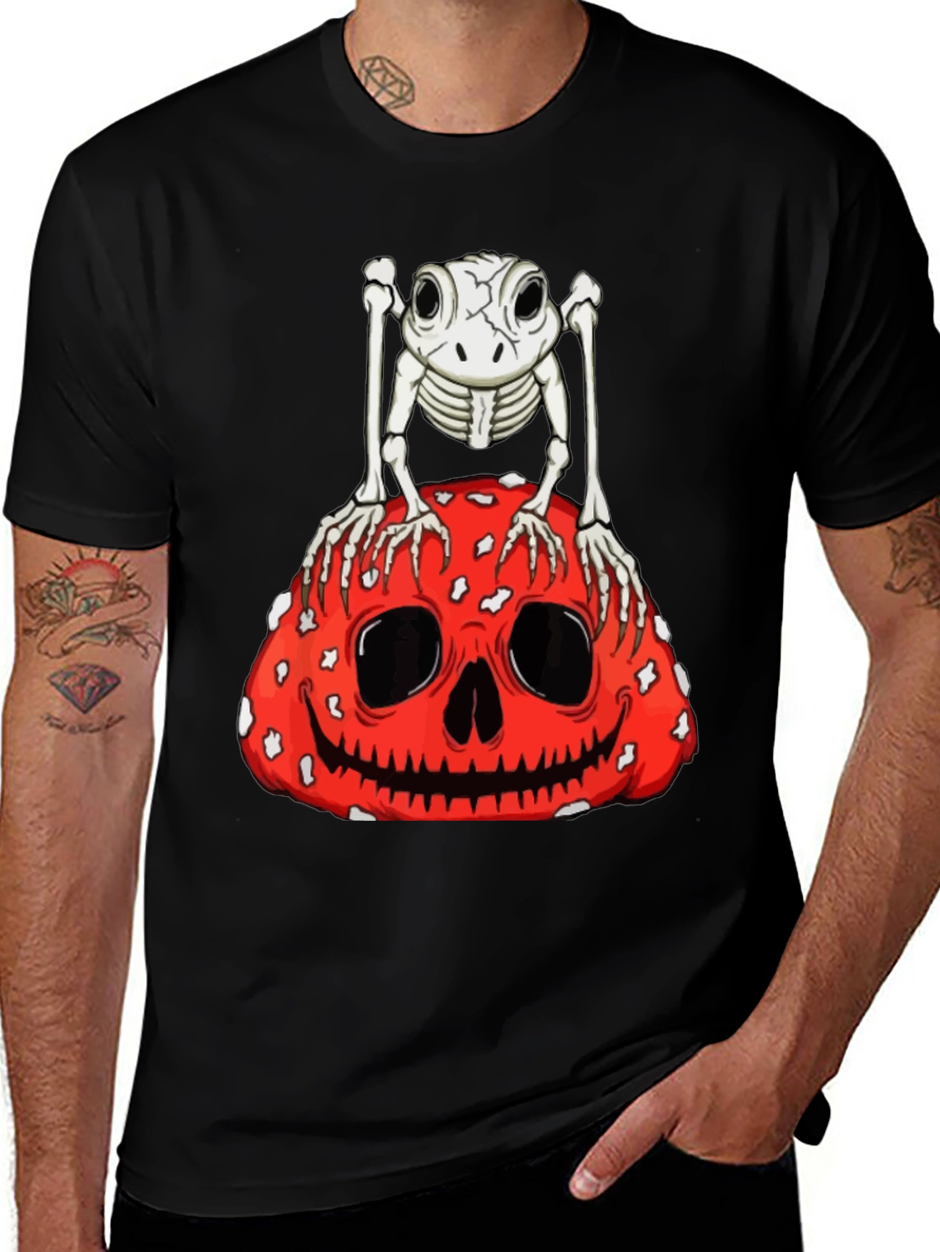 Variant 24 of Spooky Skeleton Frog on Skull Mushroom T-Shirt