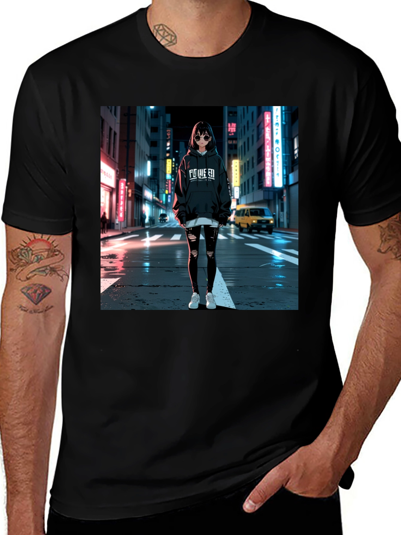 Variant 13 of Anime Girl Graphic Black T-Shirt